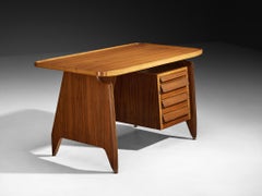 Mid-Century Italian Desk with Drawers and Brass Details
