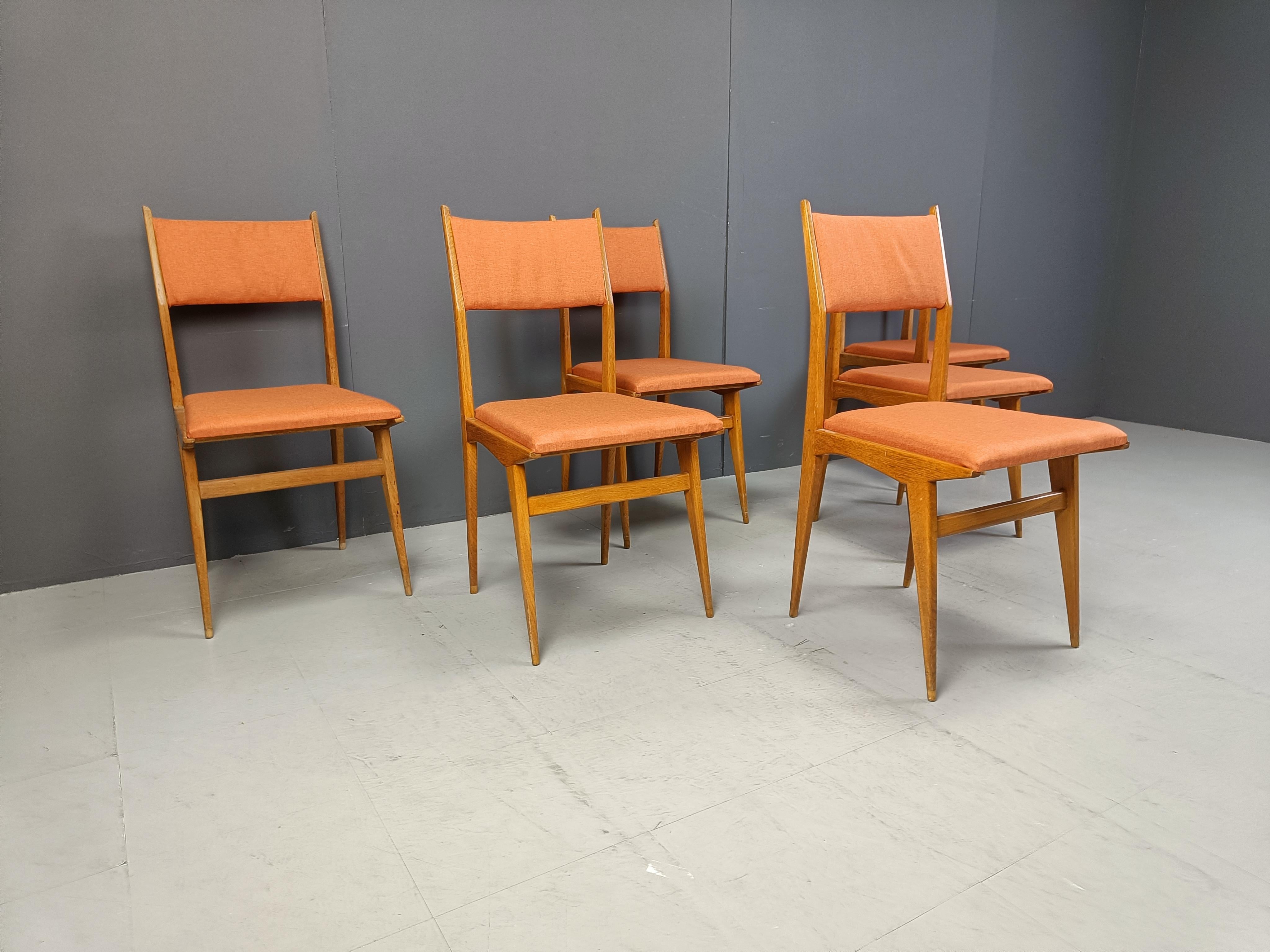Fabric Mid century italian dining chairs, 1950s For Sale