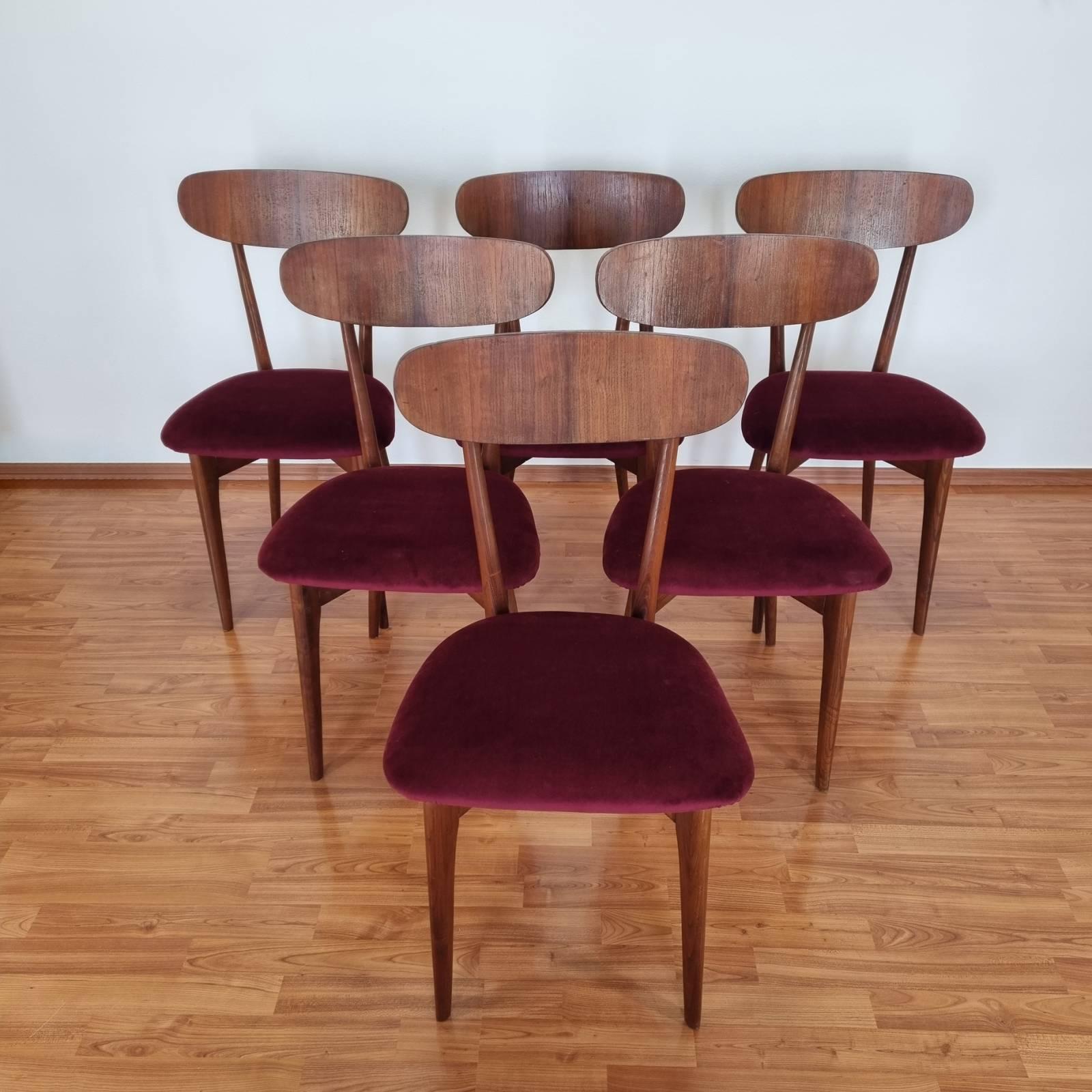 Midcentury Italian Dining Chairs, Ico Parisi Style, Italy 60s, Set of 6 In Good Condition For Sale In Lucija, SI