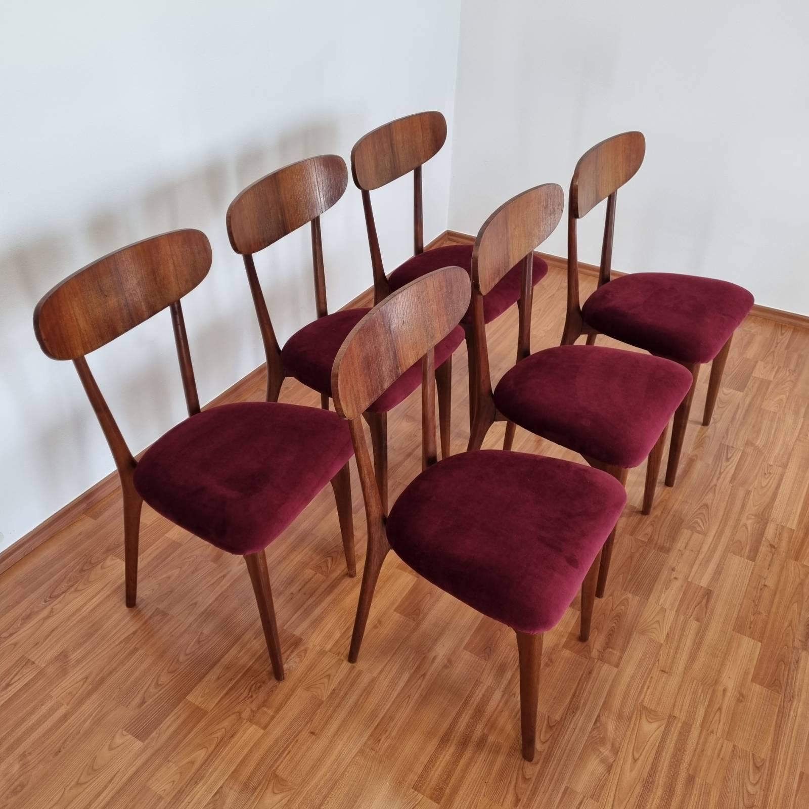 Mid-20th Century Midcentury Italian Dining Chairs, Ico Parisi Style, Italy 60s, Set of 6 For Sale