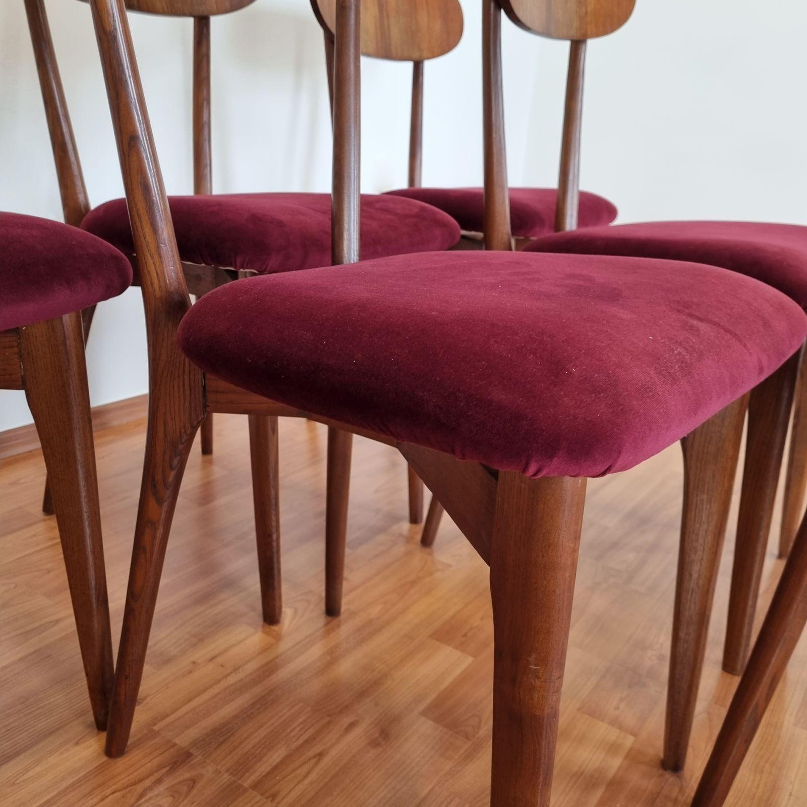 Fabric Midcentury Italian Dining Chairs, Ico Parisi Style, Italy 60s, Set of 6 For Sale