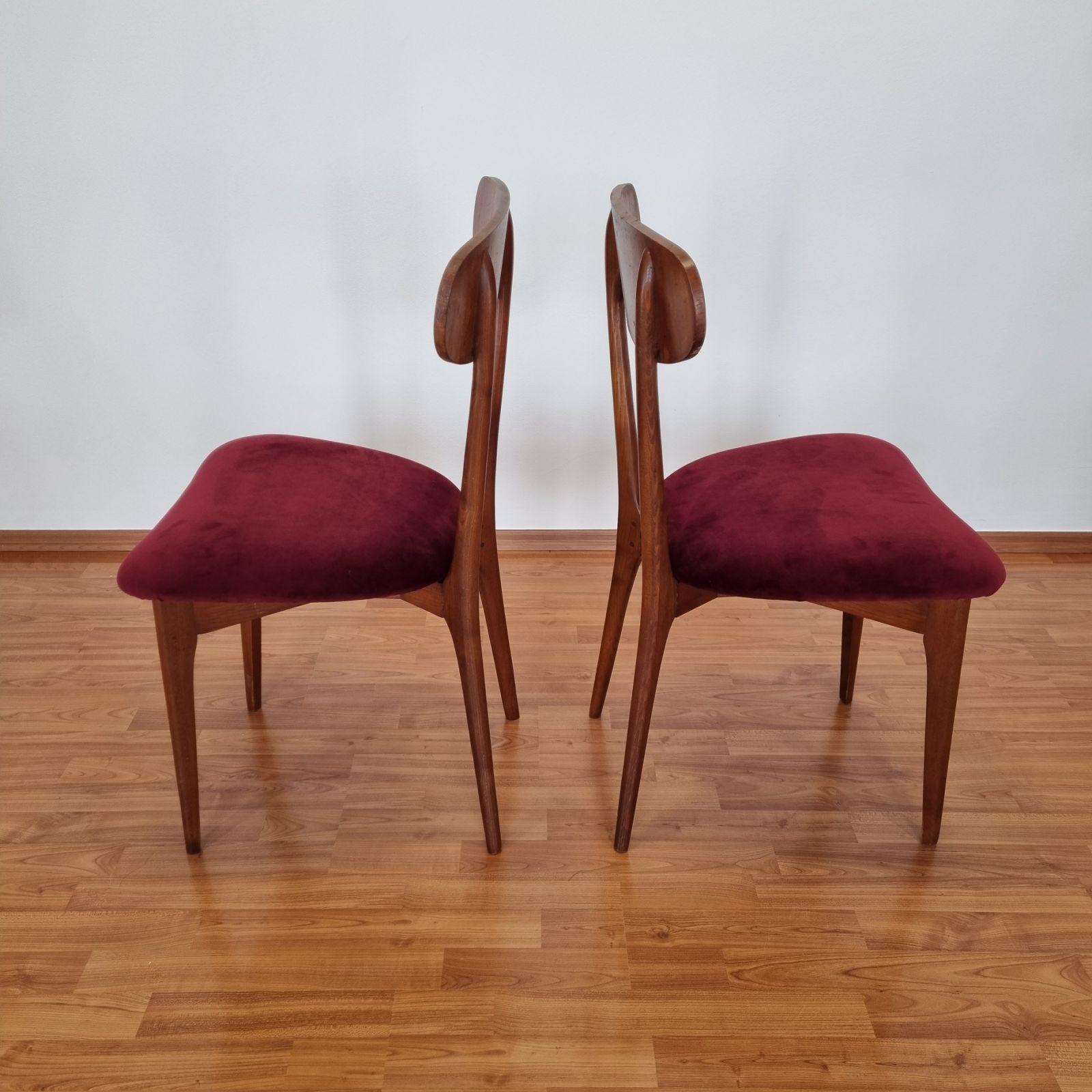 Midcentury Italian Dining Chairs, Ico Parisi Style, Italy 60s, Set of 6 For Sale 1