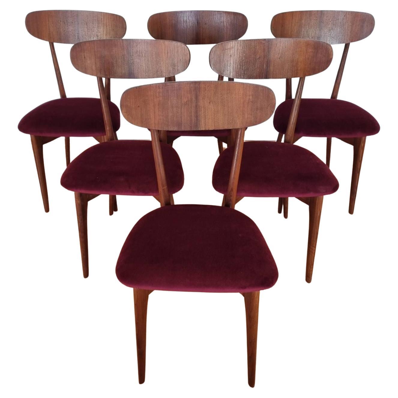 Midcentury Italian Dining Chairs, Ico Parisi Style, Italy 60s, Set of 6 For Sale