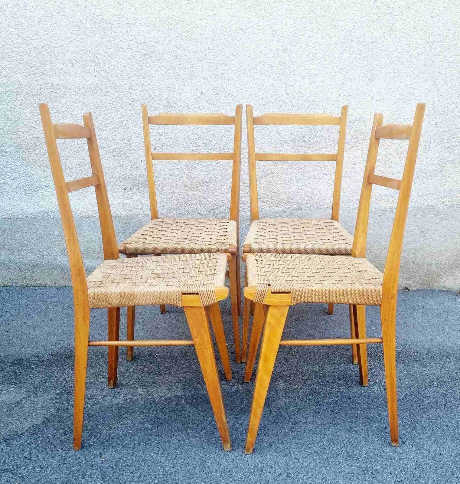Mid Century Italian Dining Chairs, Italy 60s, Set of 4 In Good Condition For Sale In Lucija, SI