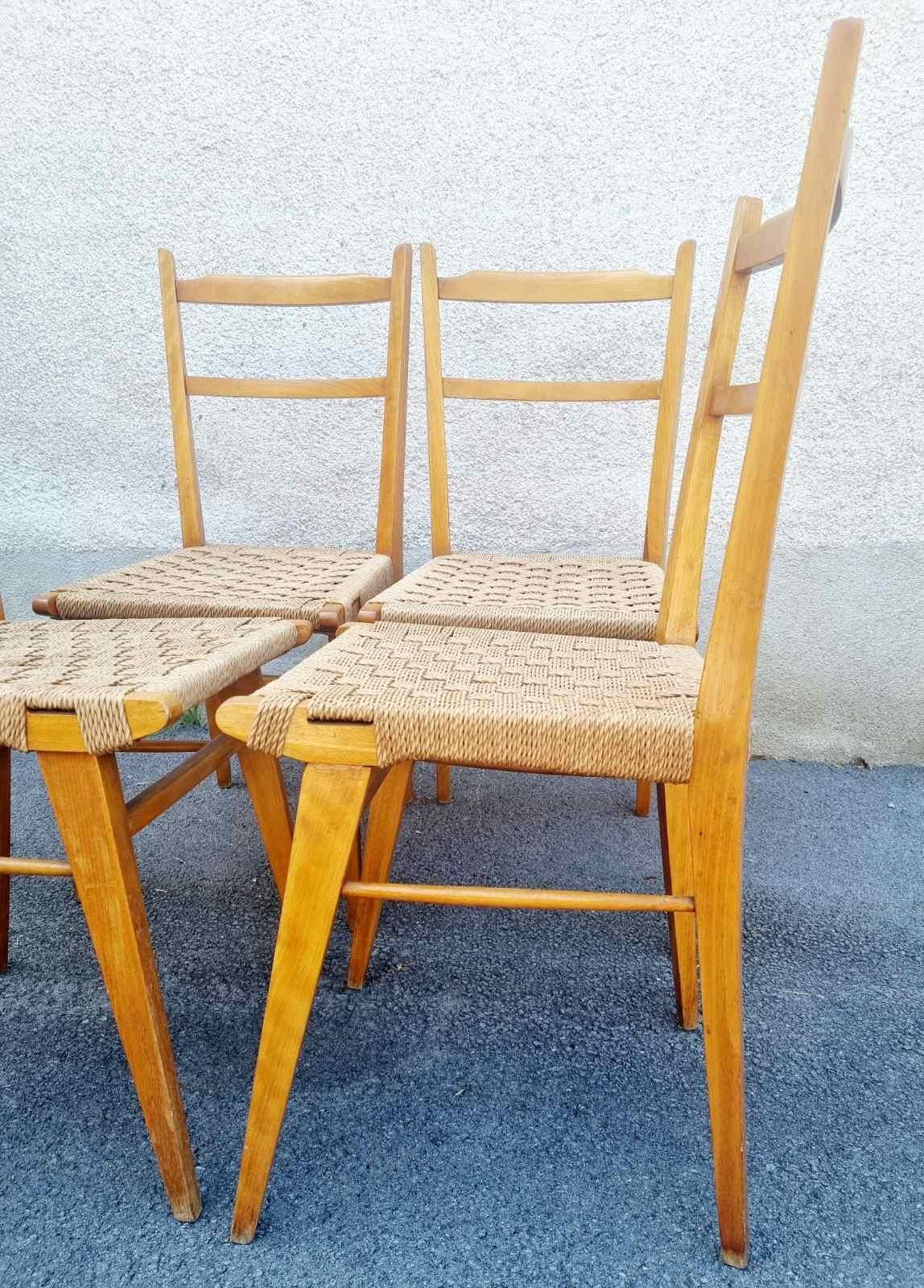 Rope Mid Century Italian Dining Chairs, Italy 60s, Set of 4 For Sale