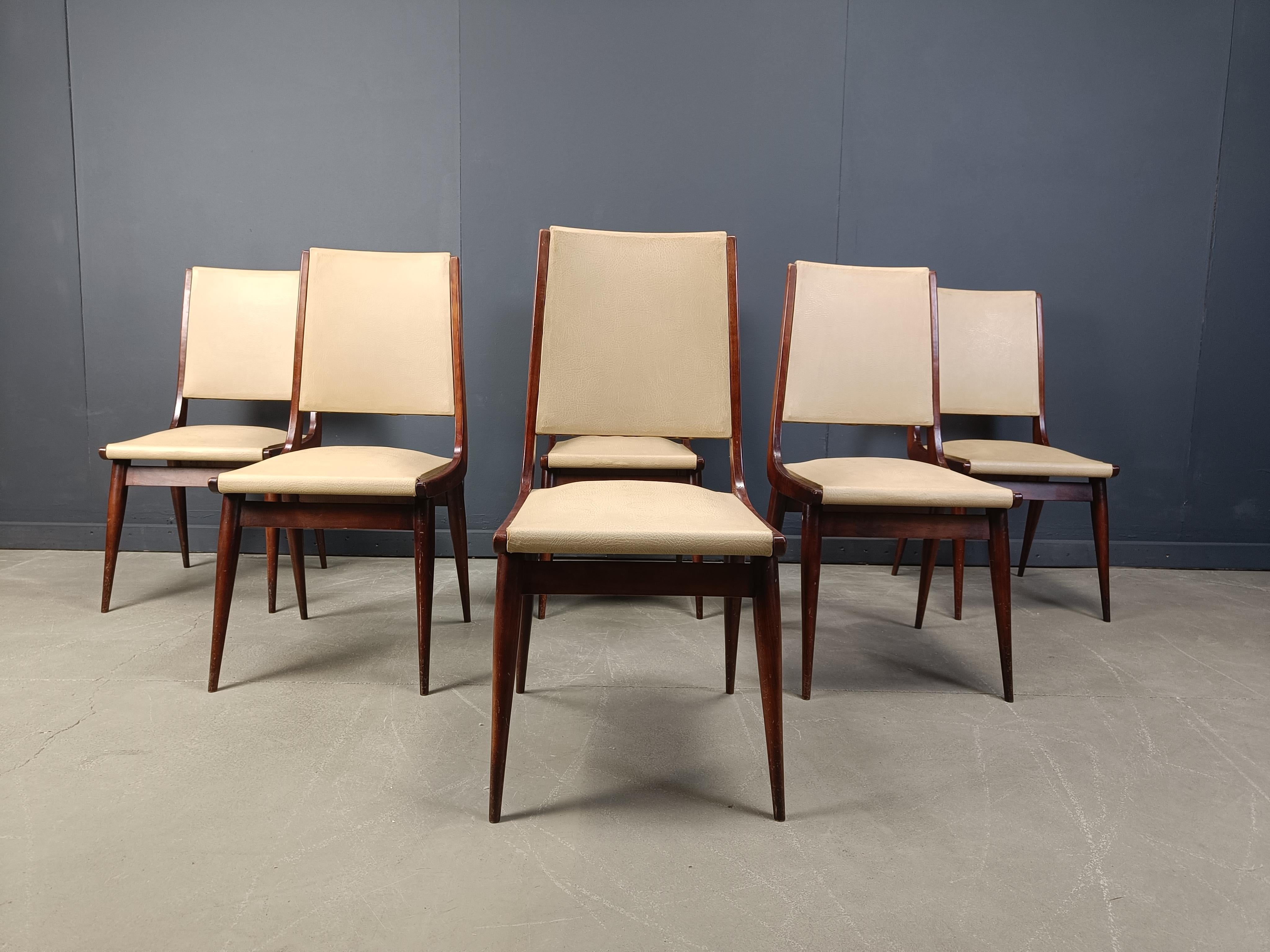Chaises de salle à manger italiennes du milieu du siècle, ensemble de 6 - 1950s en vente 4