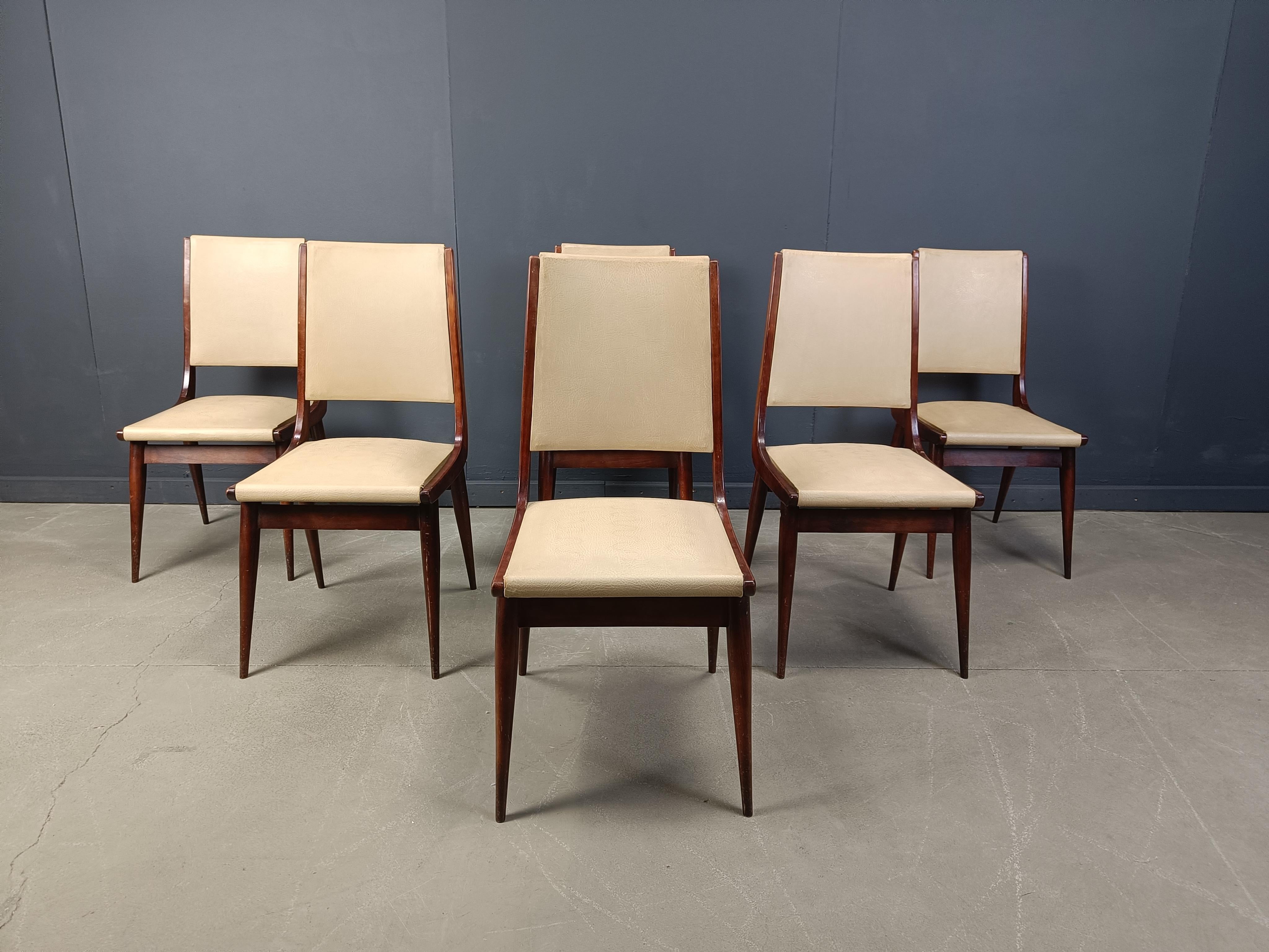 Chaises de salle à manger italiennes du milieu du siècle, ensemble de 6 - 1950s en vente 5