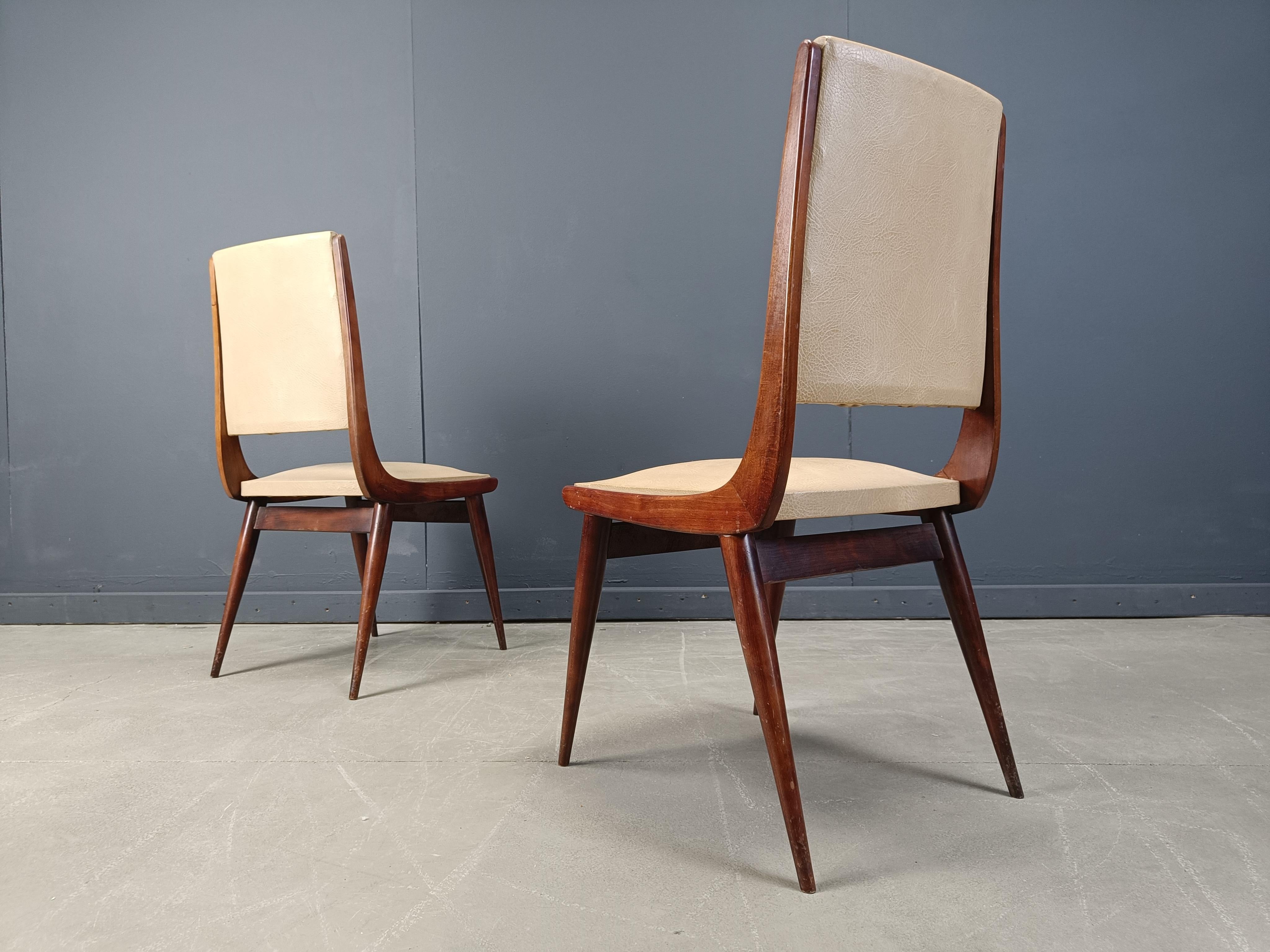 Mid-Century Modern Chaises de salle à manger italiennes du milieu du siècle, ensemble de 6 - 1950s en vente