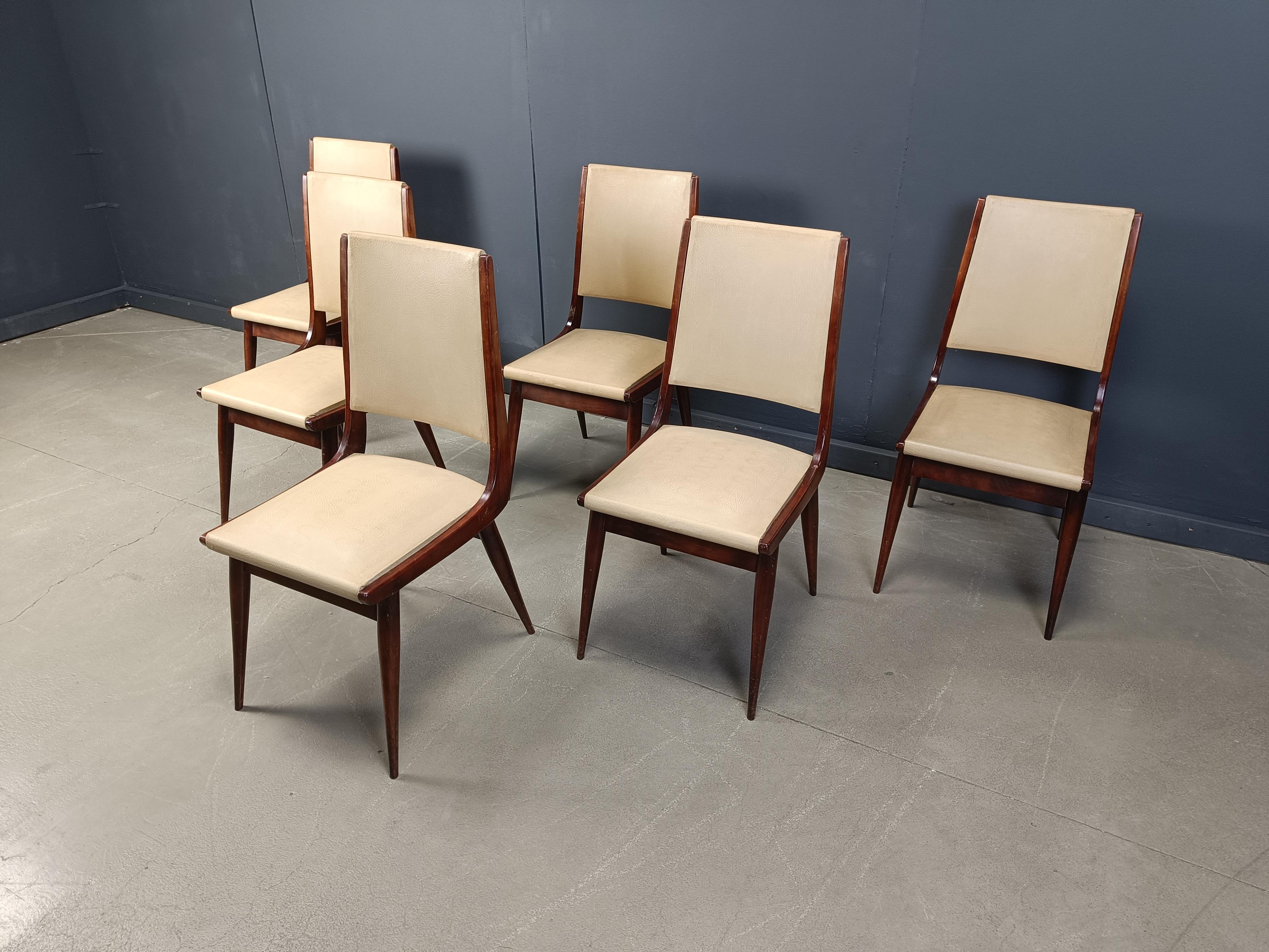 Chaises de salle à manger italiennes du milieu du siècle, ensemble de 6 - 1950s en vente 1