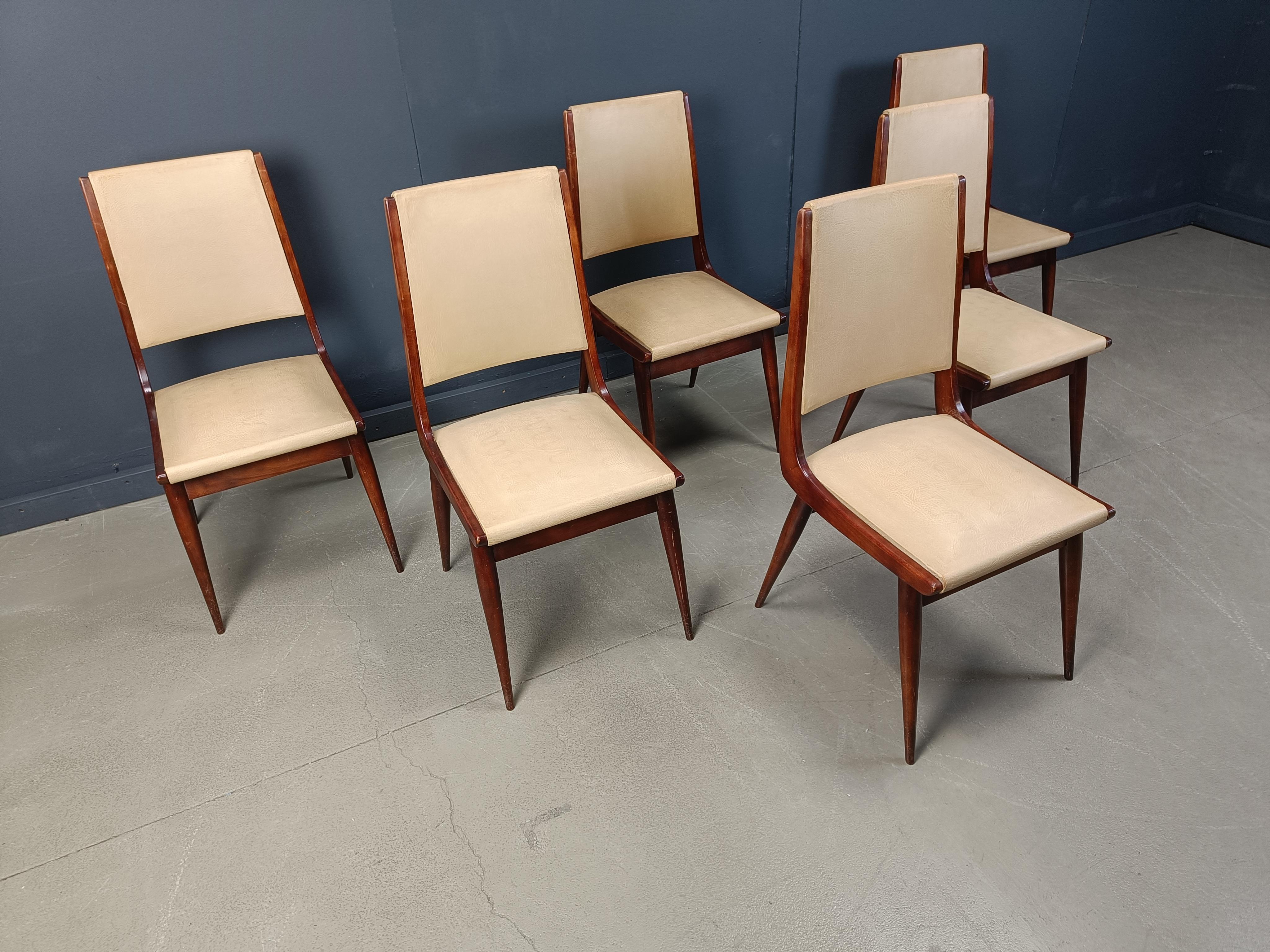 Chaises de salle à manger italiennes du milieu du siècle, ensemble de 6 - 1950s en vente 2
