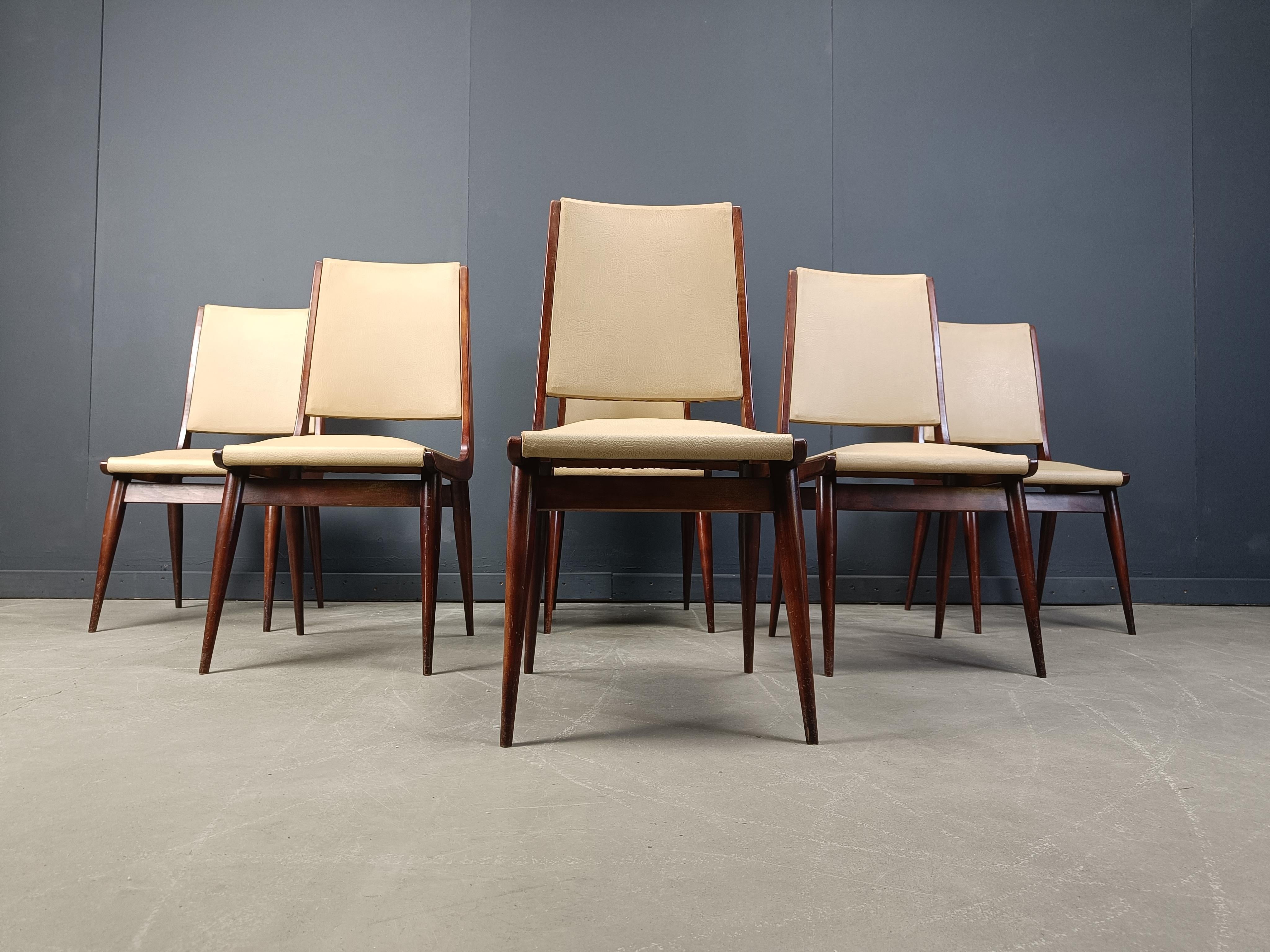 Chaises de salle à manger italiennes du milieu du siècle, ensemble de 6 - 1950s en vente 3