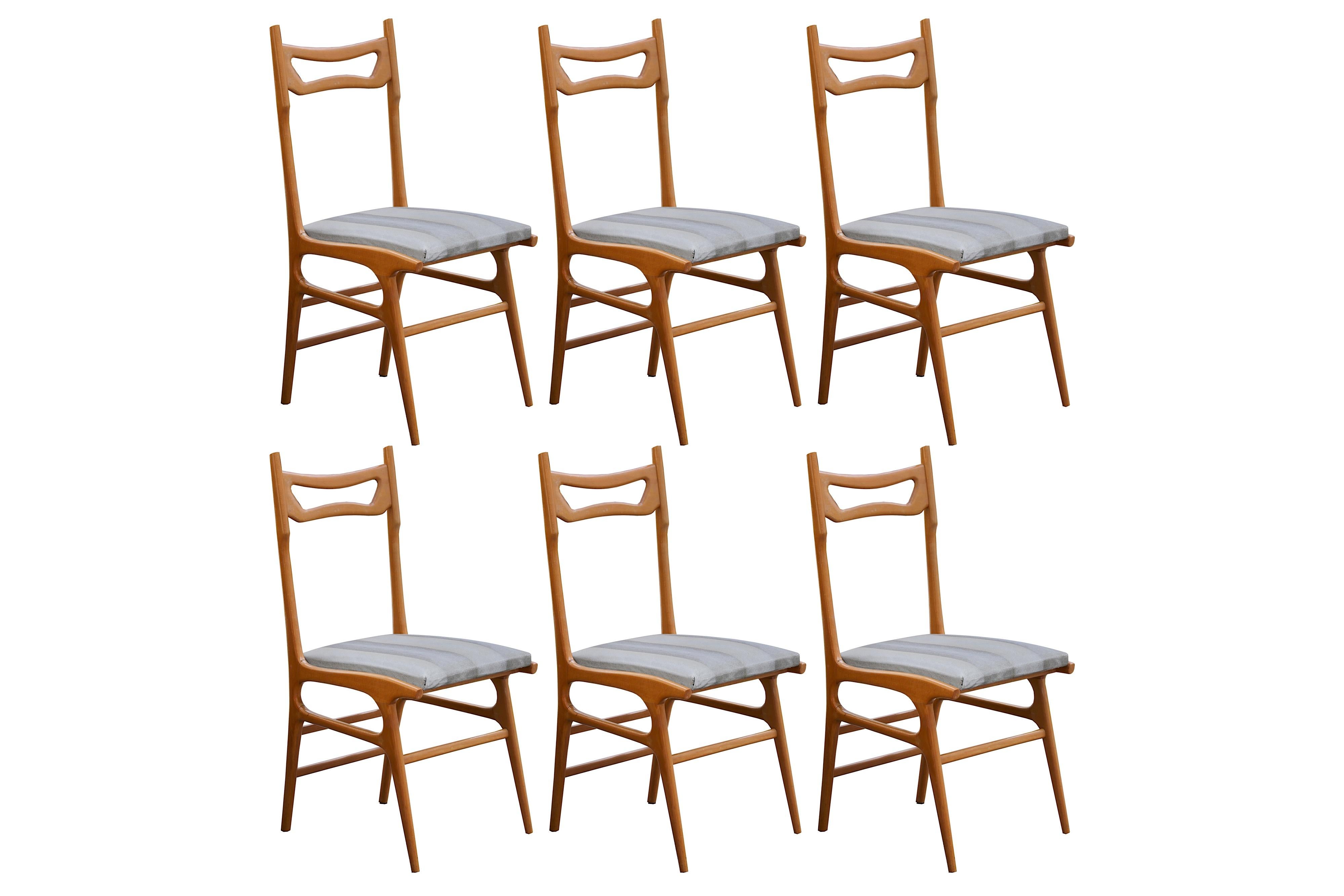 Midcentury Italian Dining Chairs Set of Six, circa 1950s In Good Condition In Longdon, Tewkesbury