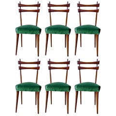 Midcentury Italian Dining Chairs Set of Six in Velvet, 1950s