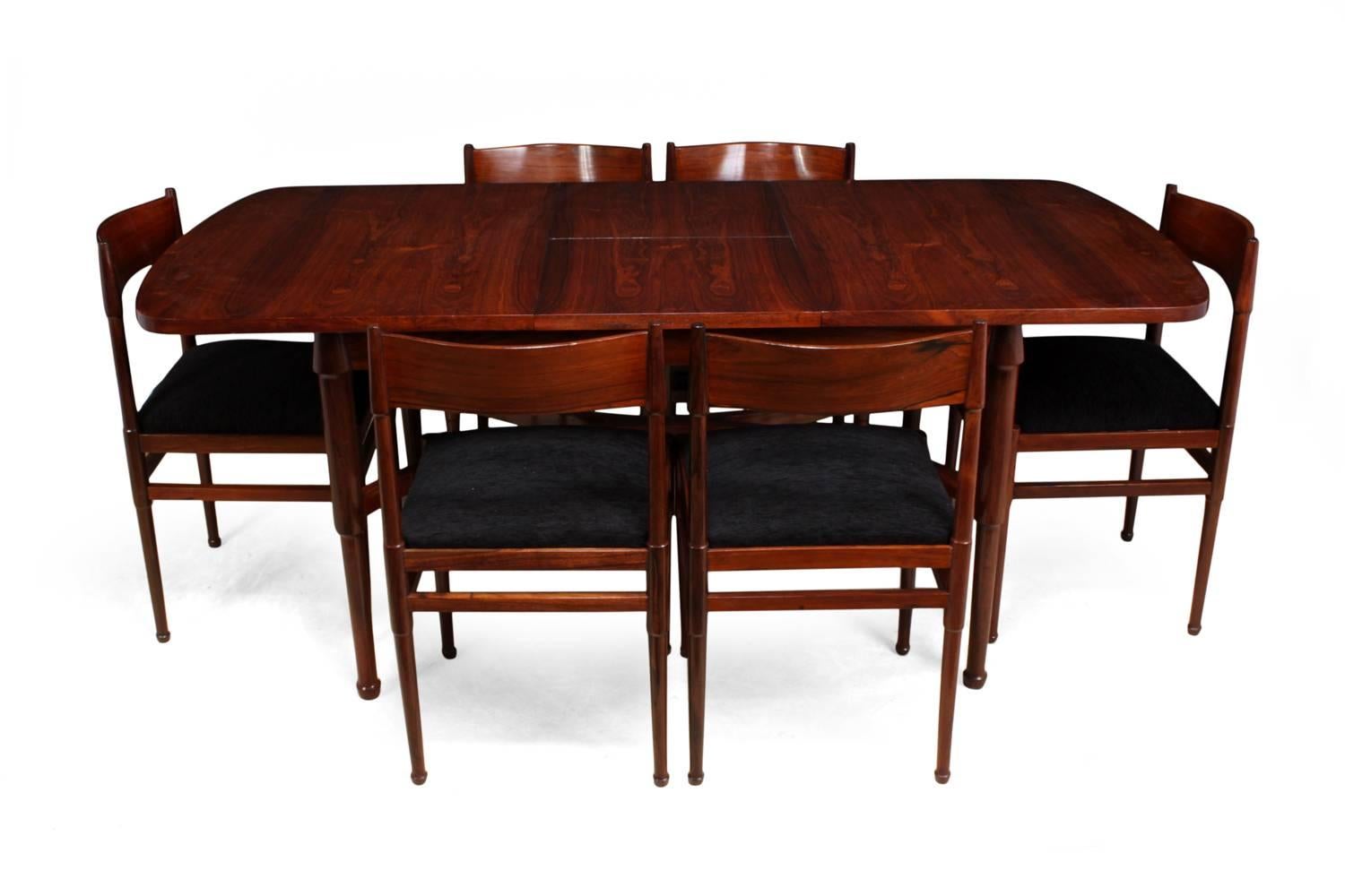 Midcentury Italian Dining Table and Six Chairs in Rosewood 8