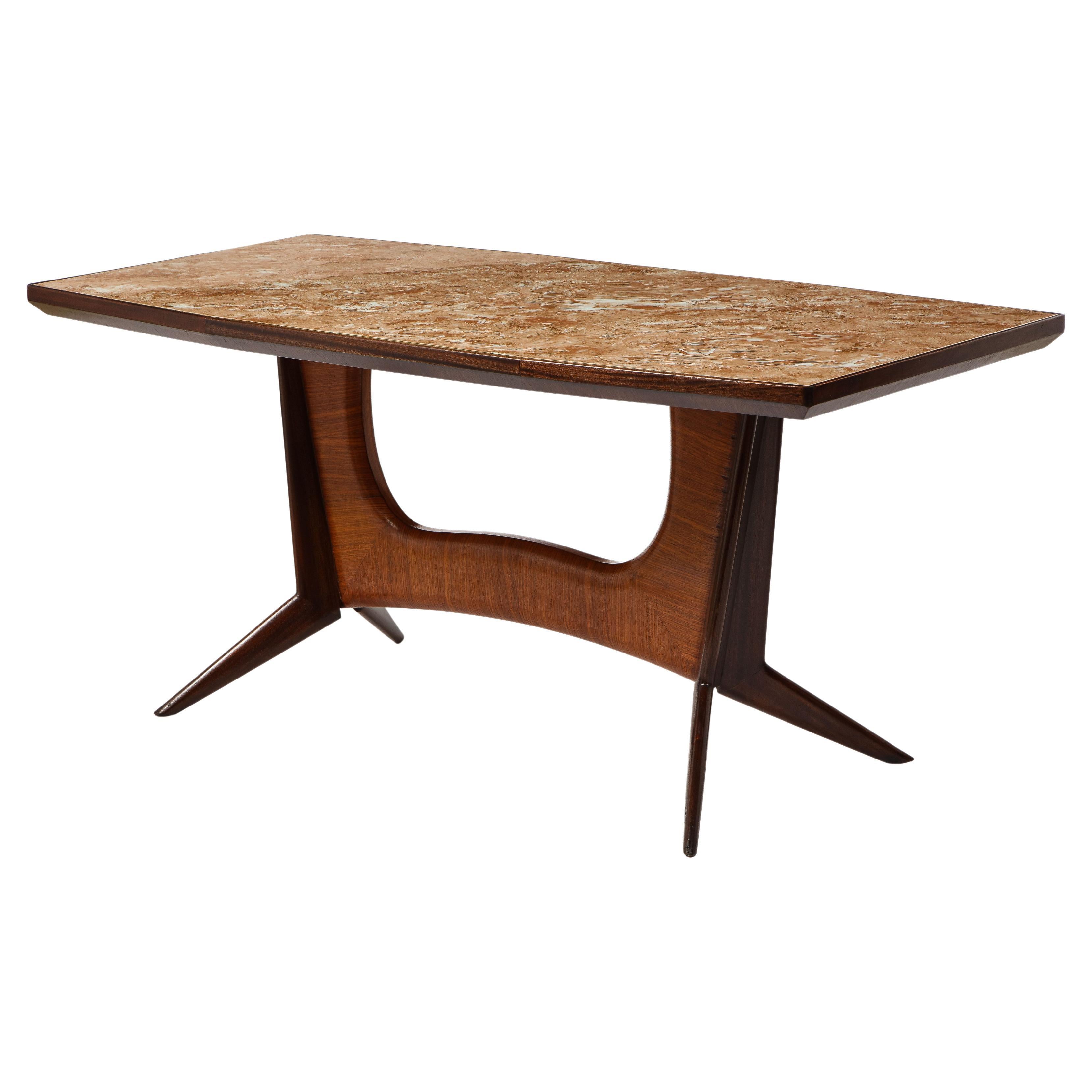 Mid-Century Italian Dining Table in Rosewood & Glass, Italy 1960's