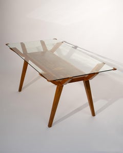 Mesa de comedor italiana de mediados de siglo con incrustaciones de madera, 1950