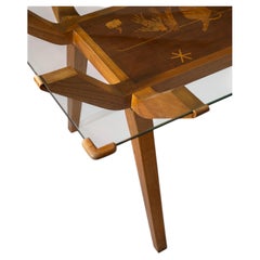 Mesa de comedor italiana de mediados de siglo con incrustaciones de madera, 1950
