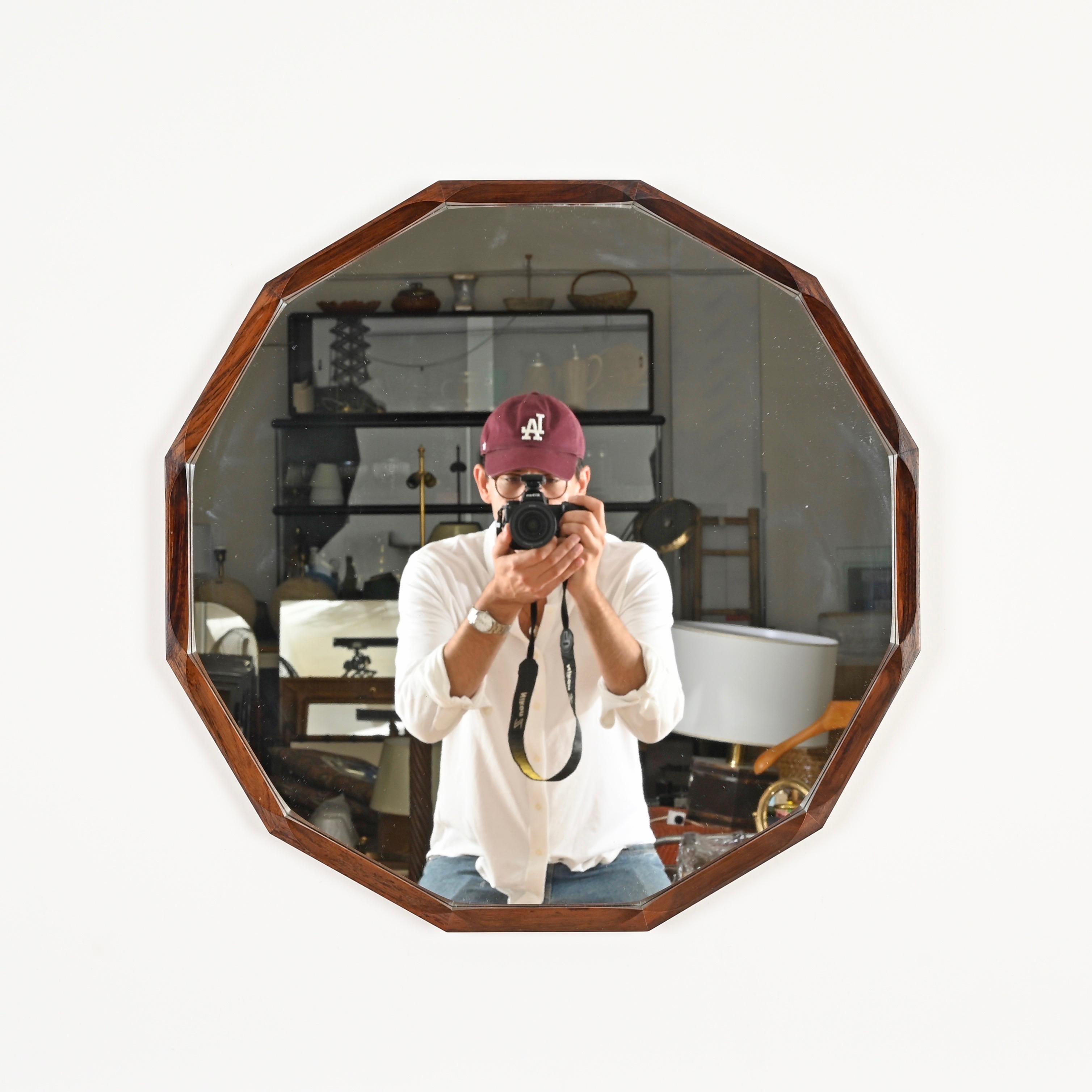 Miroir en teck dodécagonal italien du milieu du siècle par Dino Cavalli, Italie, années 1960 en vente 5