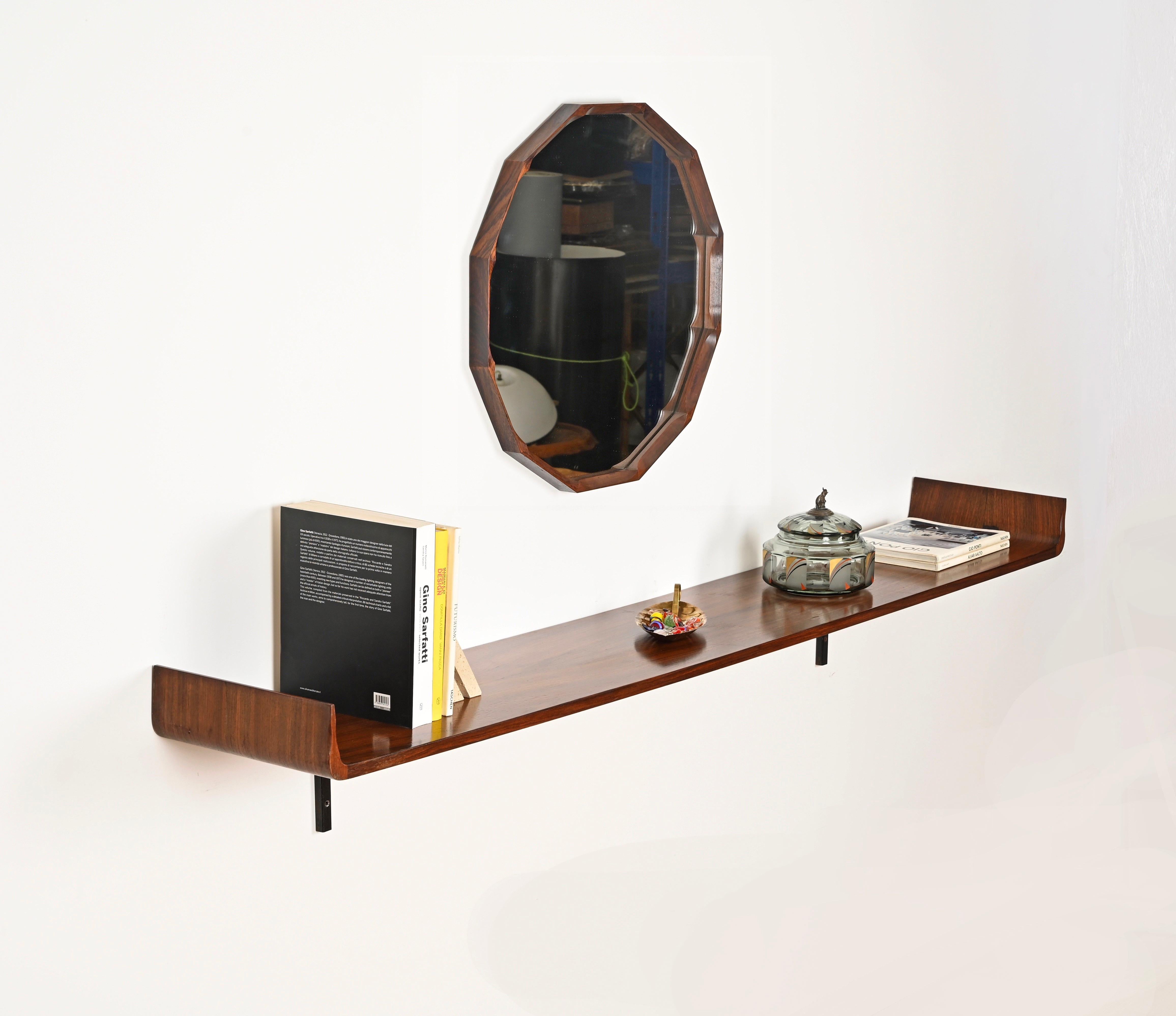 Miroir en teck dodécagonal italien du milieu du siècle par Dino Cavalli, Italie, années 1960 en vente 6