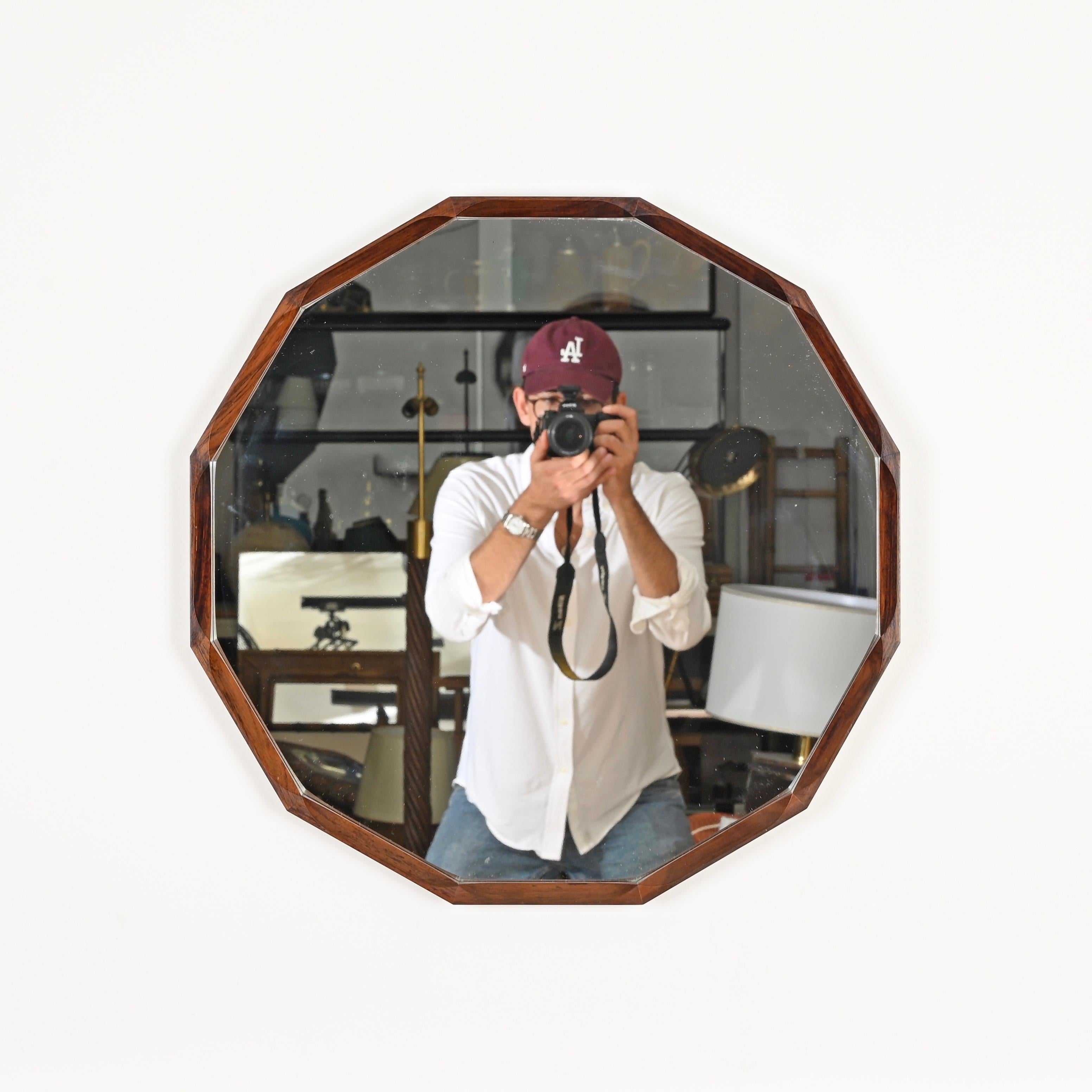 Miroir en teck dodécagonal italien du milieu du siècle par Dino Cavalli, Italie, années 1960 Bon état - En vente à Roma, IT