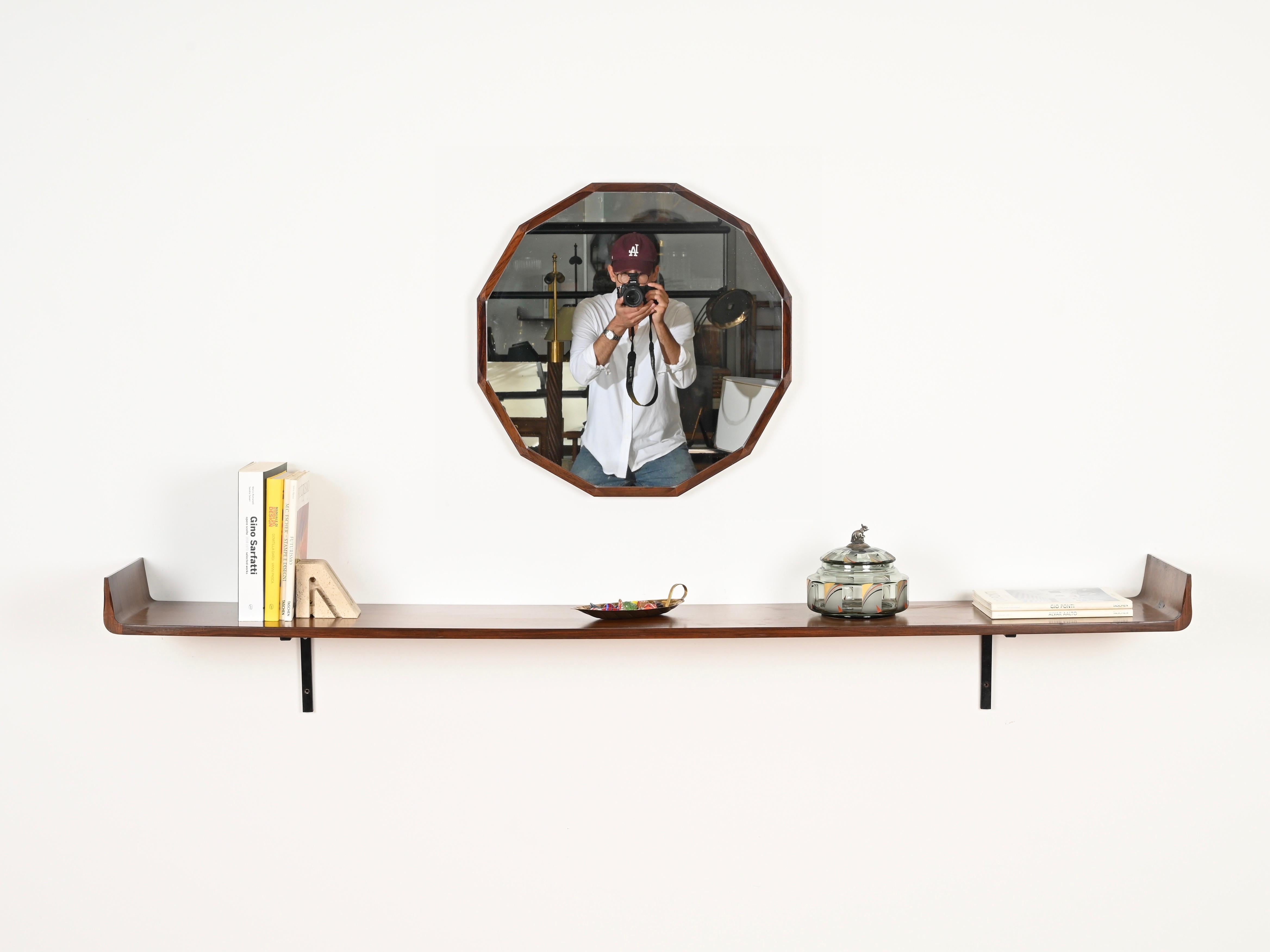 Miroir en teck dodécagonal italien du milieu du siècle par Dino Cavalli, Italie, années 1960 en vente 1