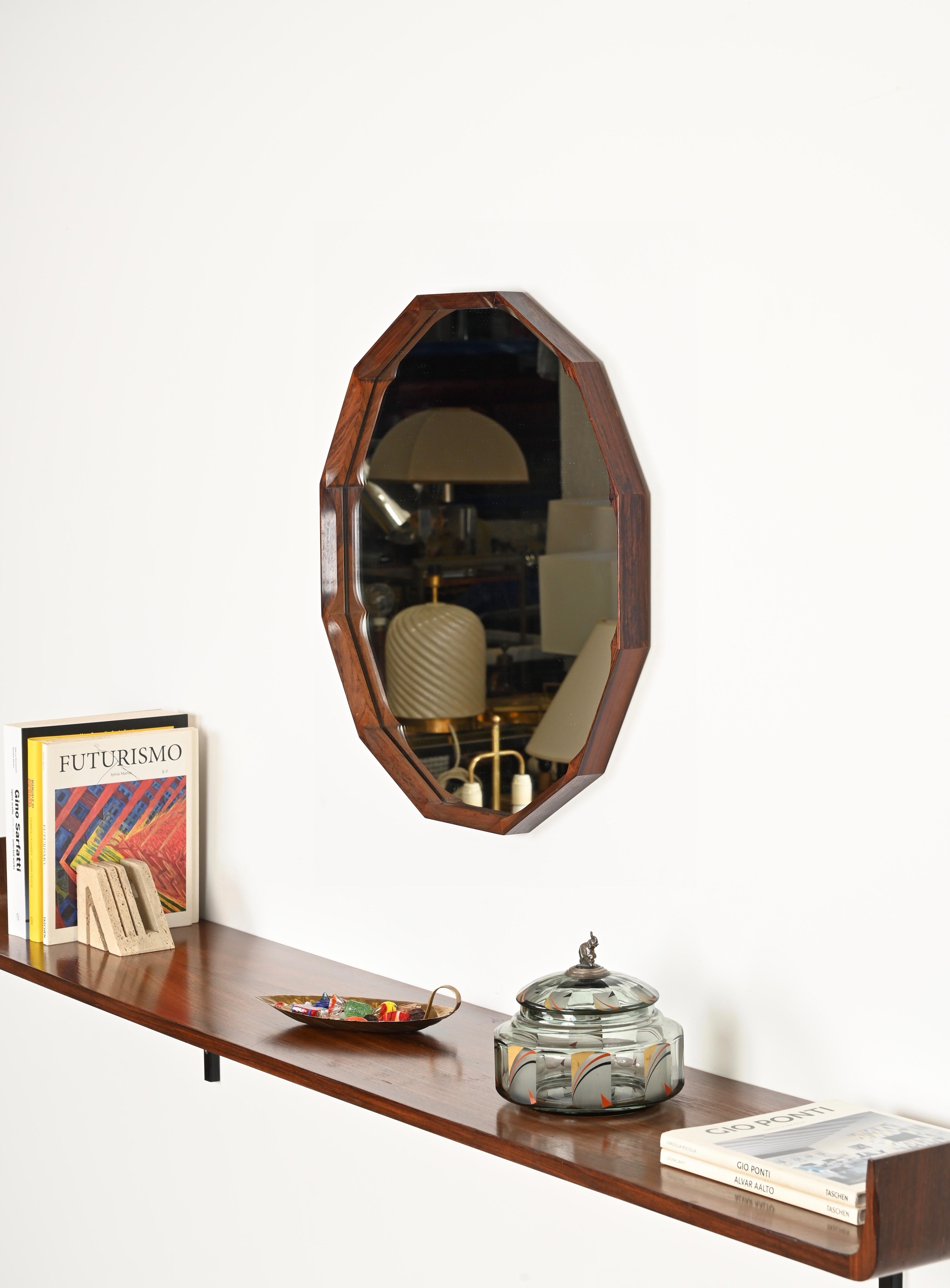 Miroir en teck dodécagonal italien du milieu du siècle par Dino Cavalli, Italie, années 1960 en vente 2