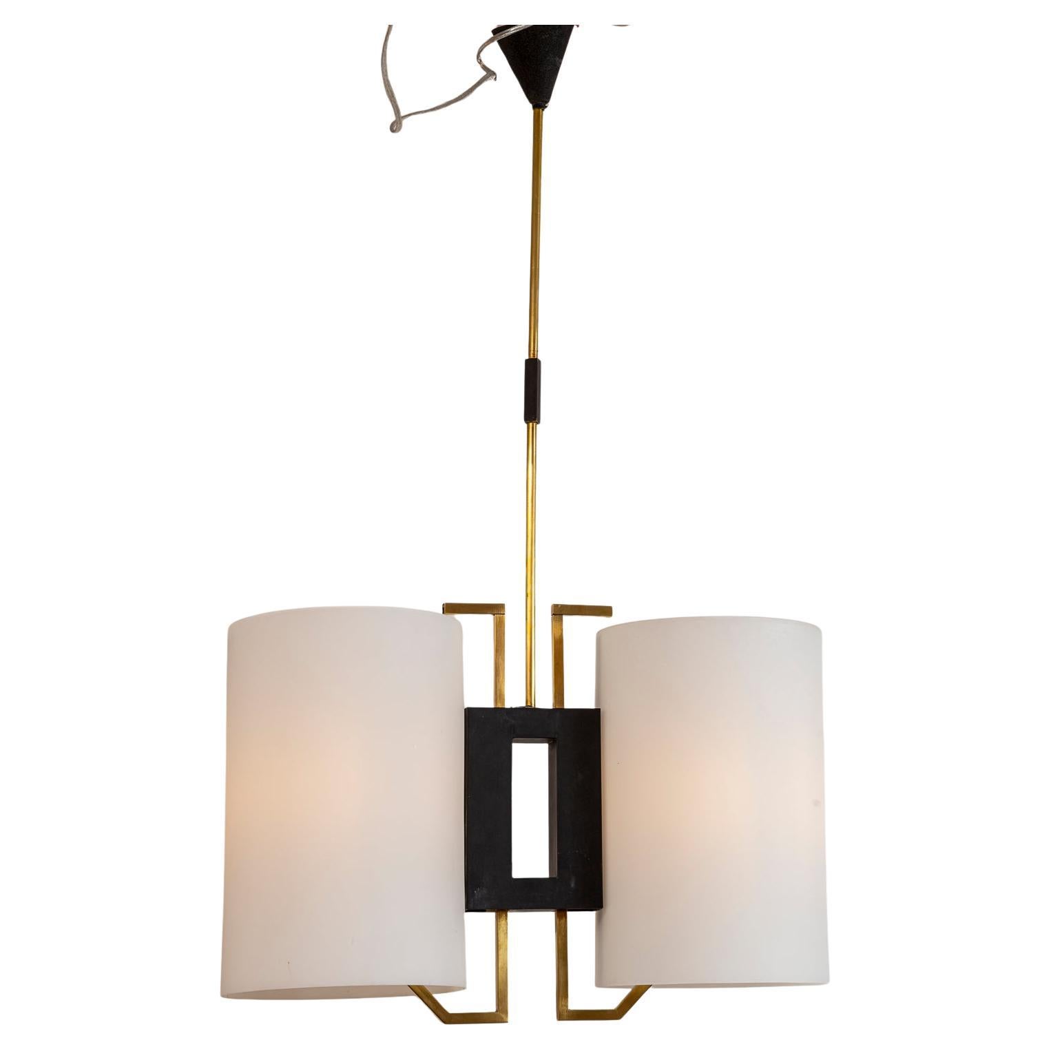 Mid-Century Modern Plafonnier italien du milieu du siècle dernier en verre opalin à double cylindre en vente