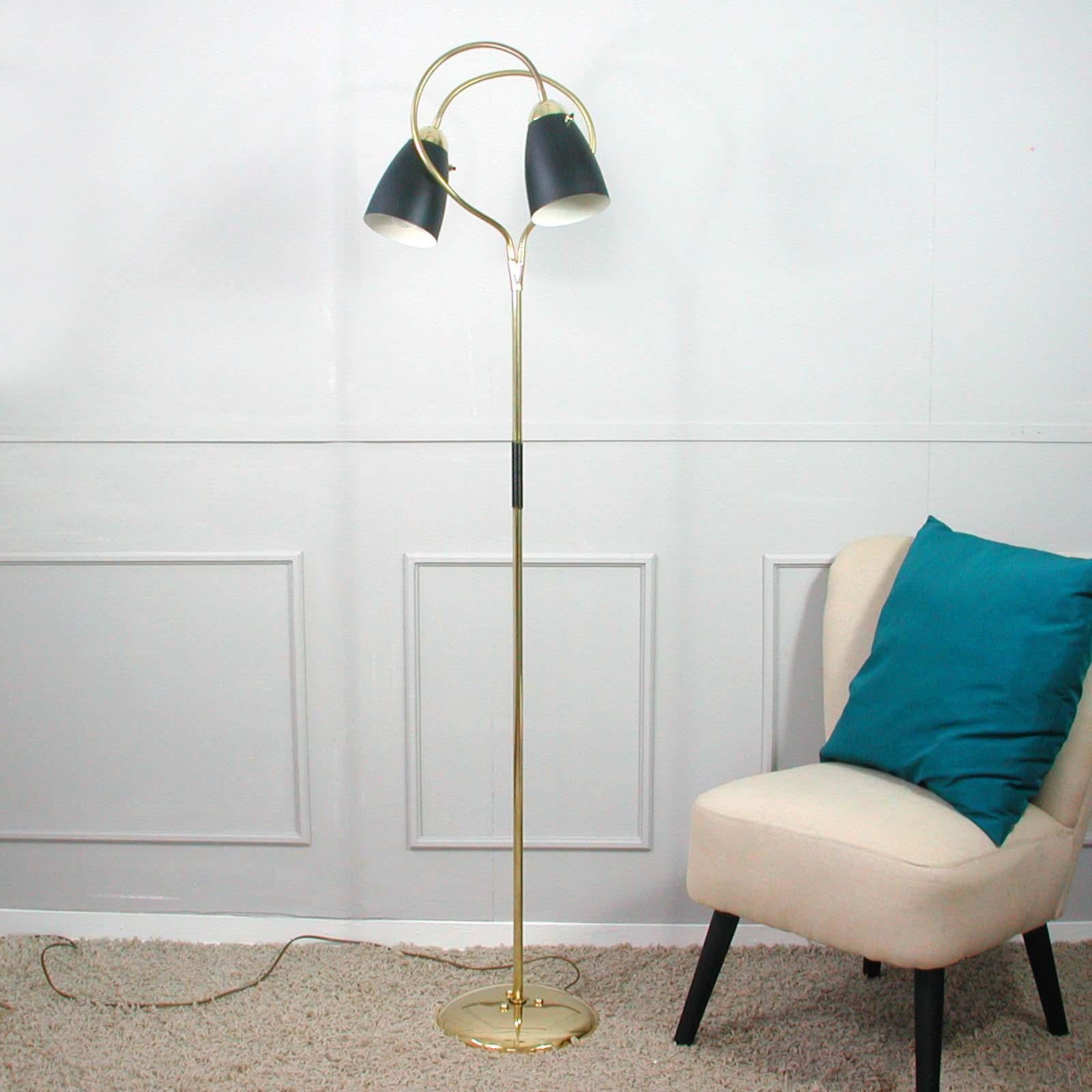 Midcentury Italian Double Gooseneck Floor Lamp, 1950s 3