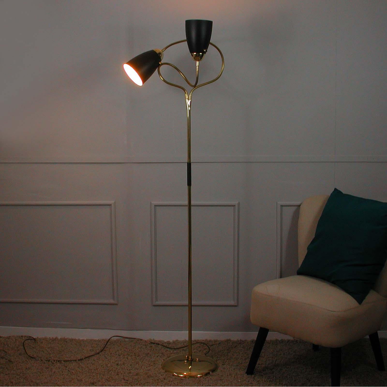 Midcentury Italian Double Gooseneck Floor Lamp, 1950s 4