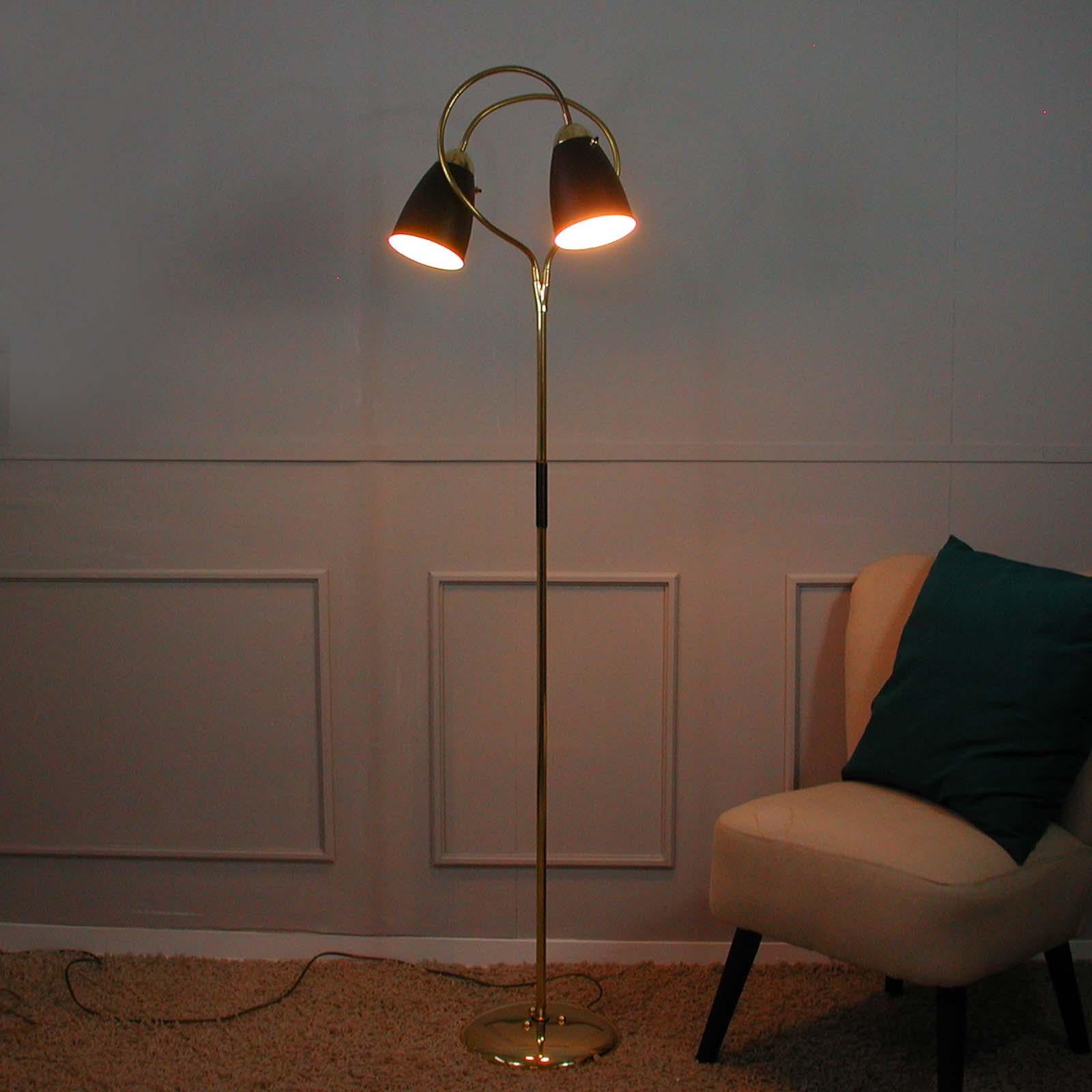 Midcentury Italian Double Gooseneck Floor Lamp, 1950s 5