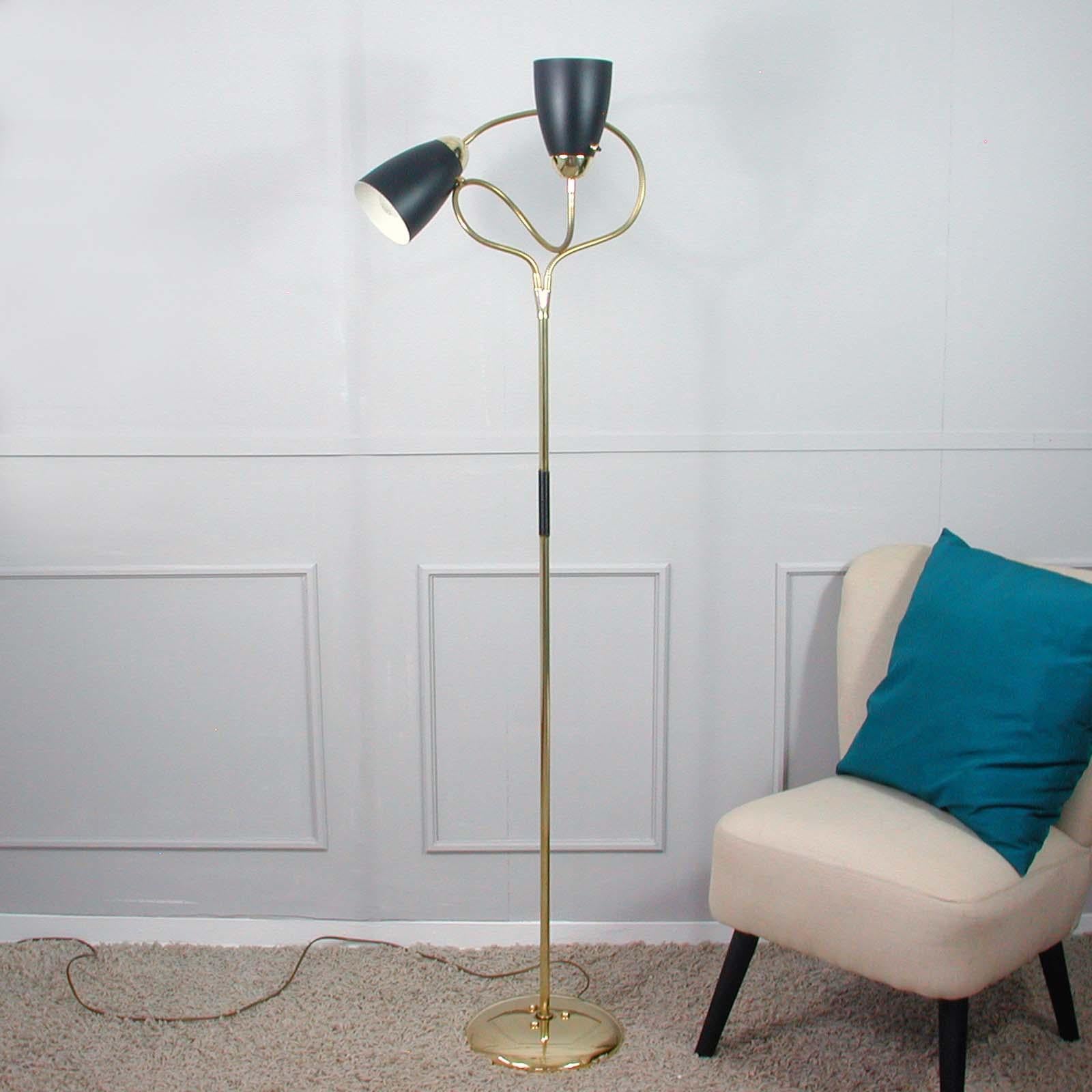 Mid-20th Century Midcentury Italian Double Gooseneck Floor Lamp, 1950s