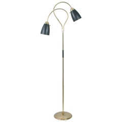 Vintage Midcentury Italian Double Gooseneck Floor Lamp, 1950s