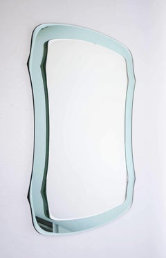 Mid Century Italian Double-Layer Aqua Glass Wall Mirror Fontana Arte C.1955