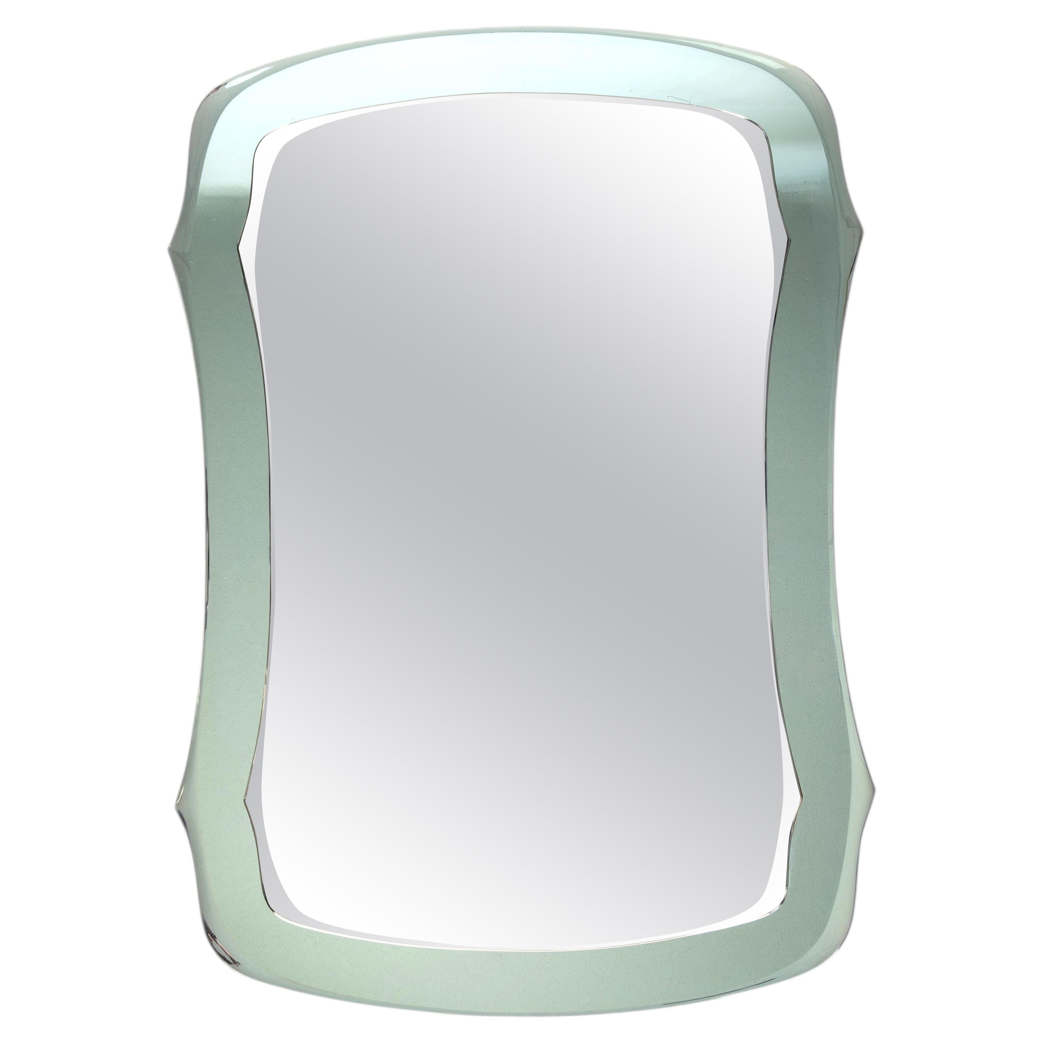 Mid Century Italian Double-Layer Aqua Glass Wall Mirror Fontana Arte C.1955