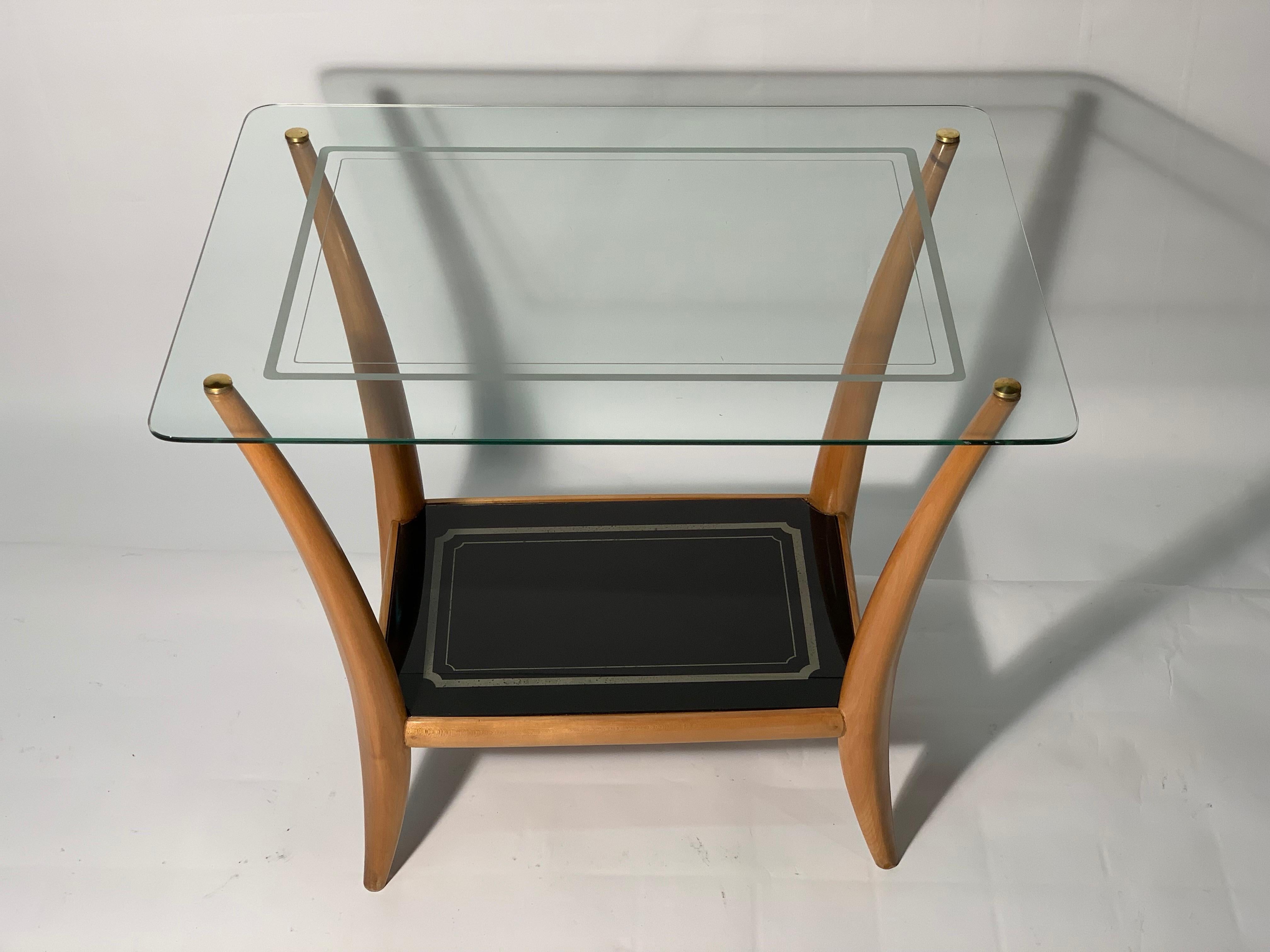 Glass Midcentury Italian Double Shelves in glass Side or Occasional Table