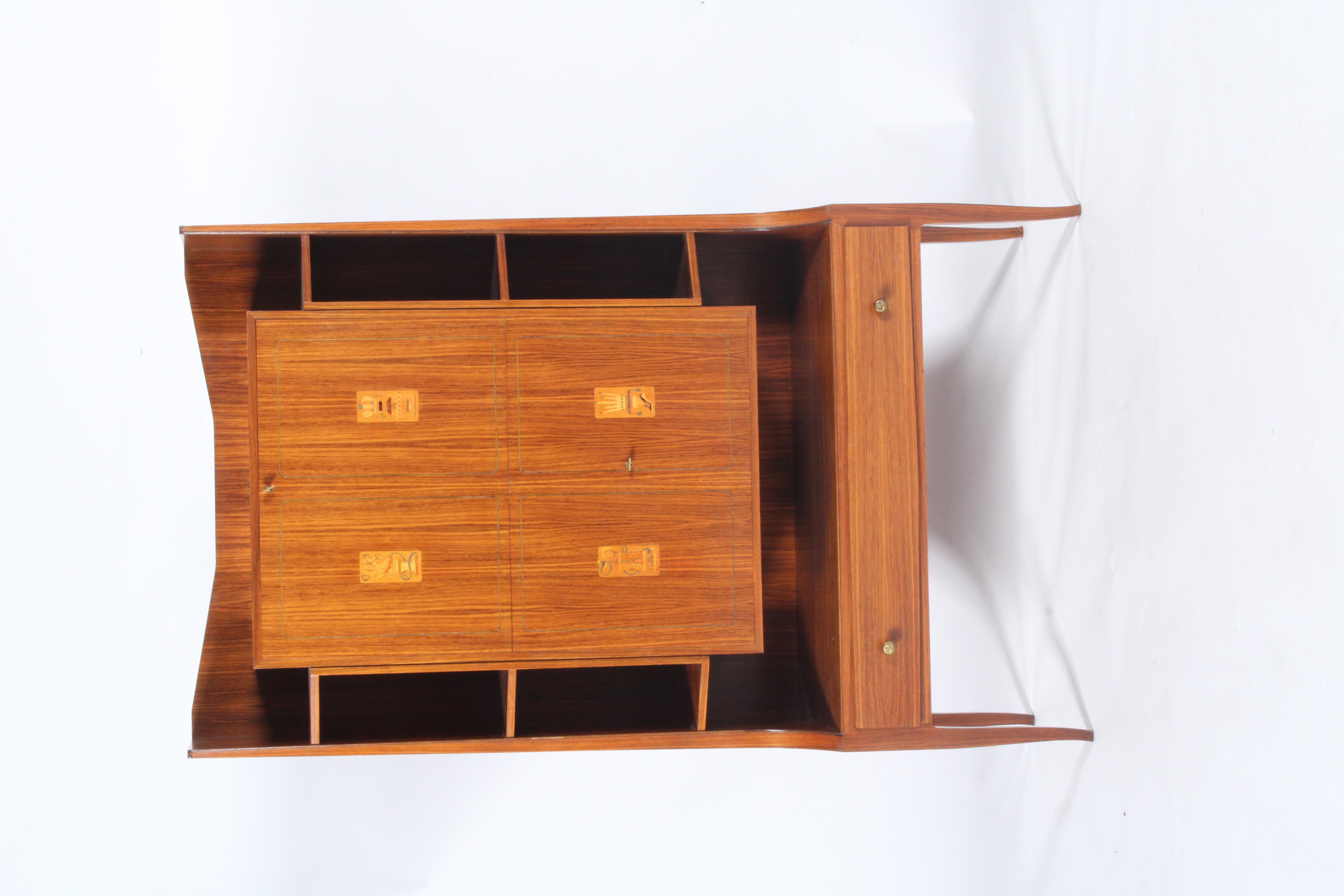 Mid-Century Modern Mid Century Italian Drinks Cabinet With Decorative Marquetry Panels For Sale