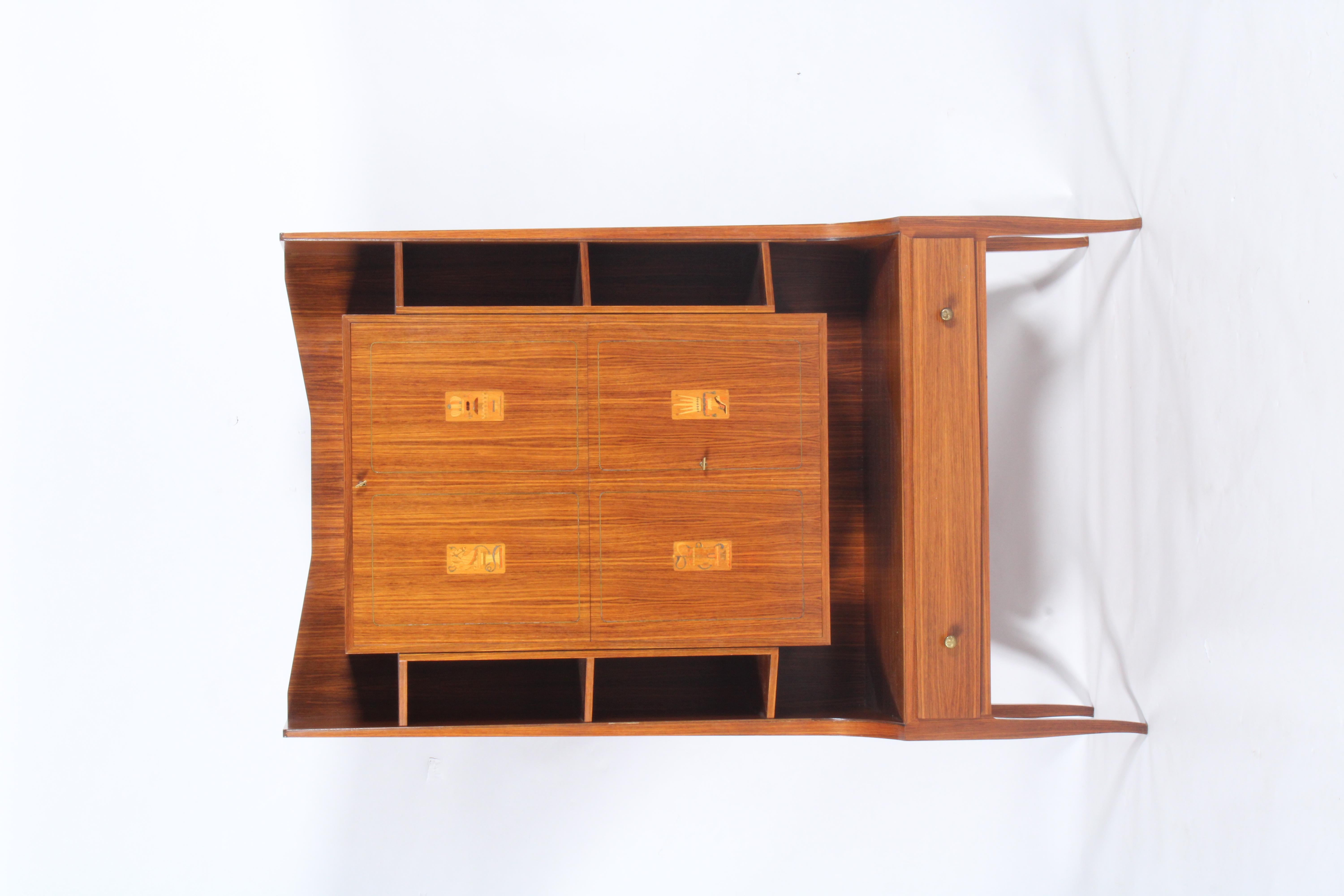 Hand-Crafted Mid Century Italian Drinks Cabinet With Decorative Marquetry Panels For Sale