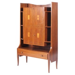 Mid Century Italian Drinks Cabinet With Decorative Marquetry Panels