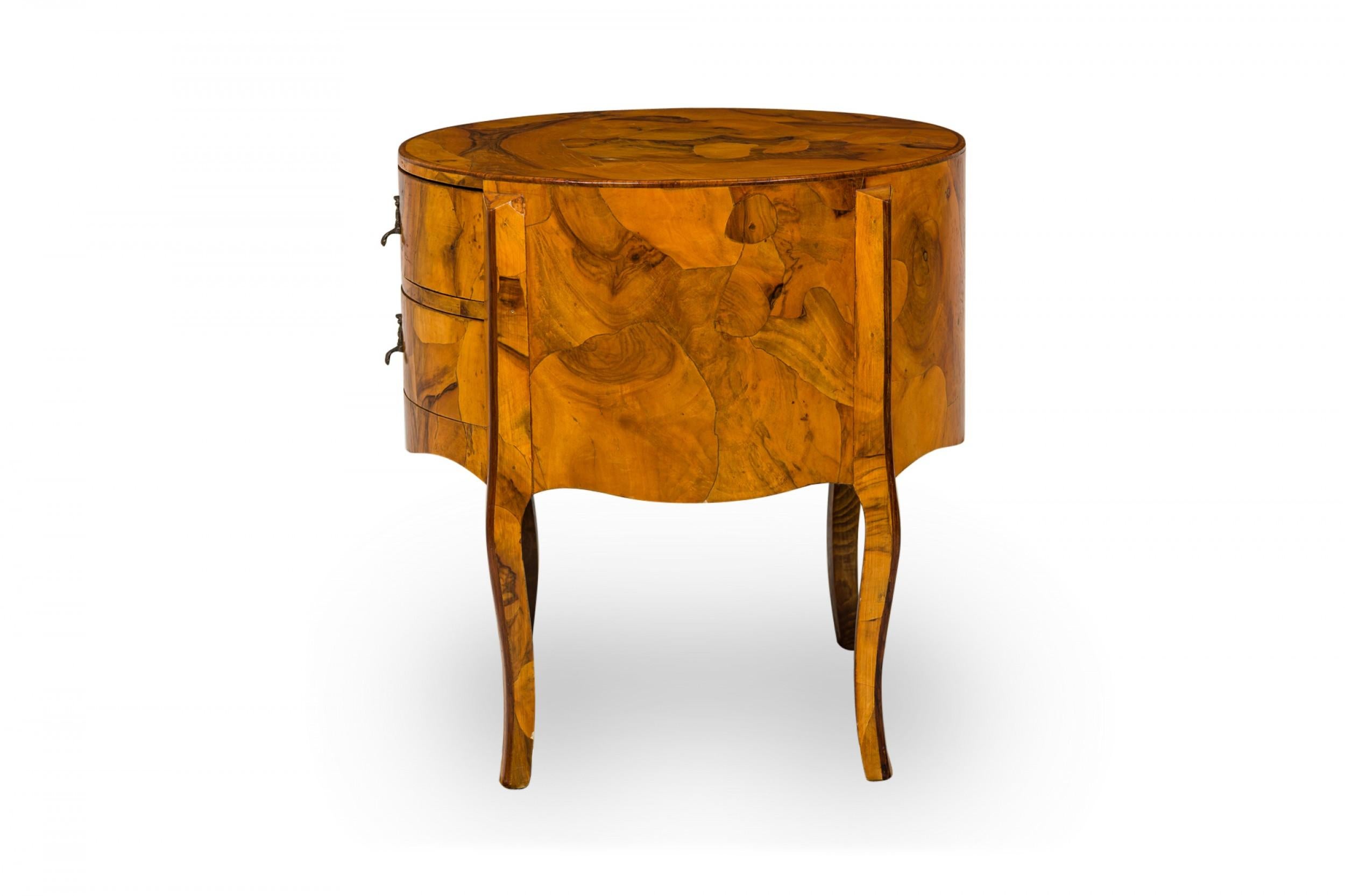 Mid-Century Modern Mid-Century Italian Drum Form Oyster Burl End / Side Table For Sale