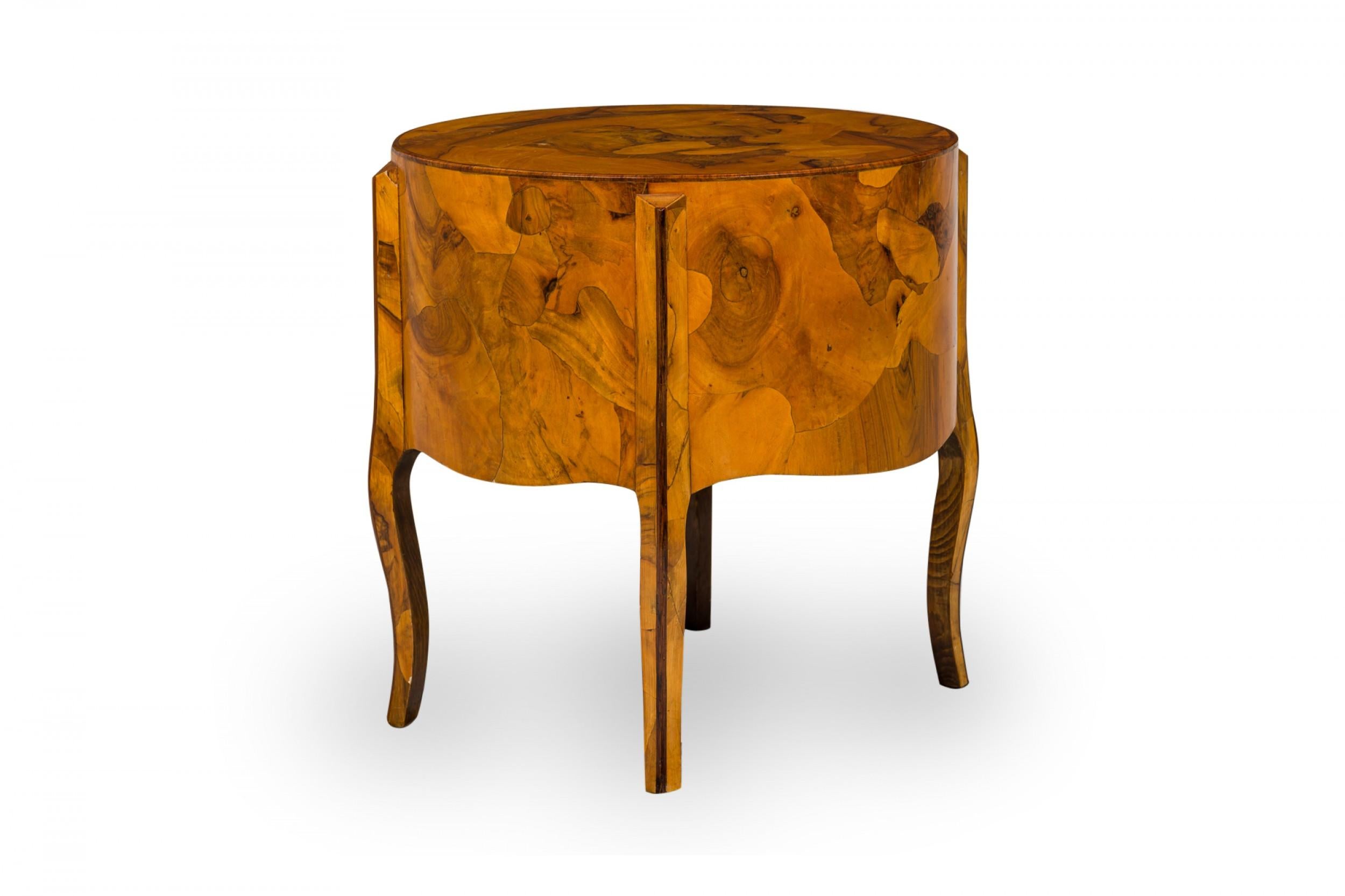 Mid-Century Italian Drum Form Oyster Burl End / Side Table In Good Condition For Sale In New York, NY