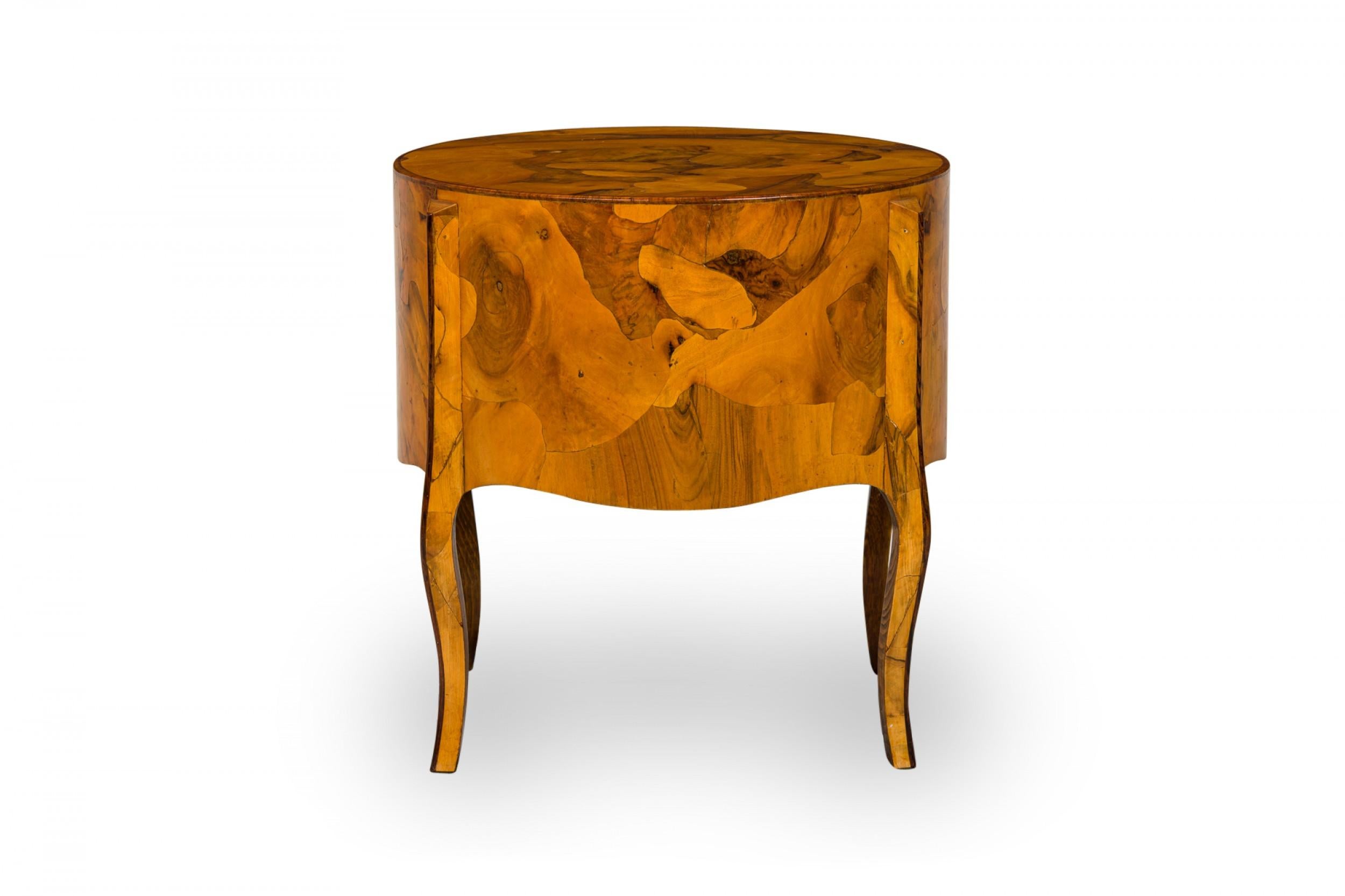 20th Century Mid-Century Italian Drum Form Oyster Burl End / Side Table For Sale