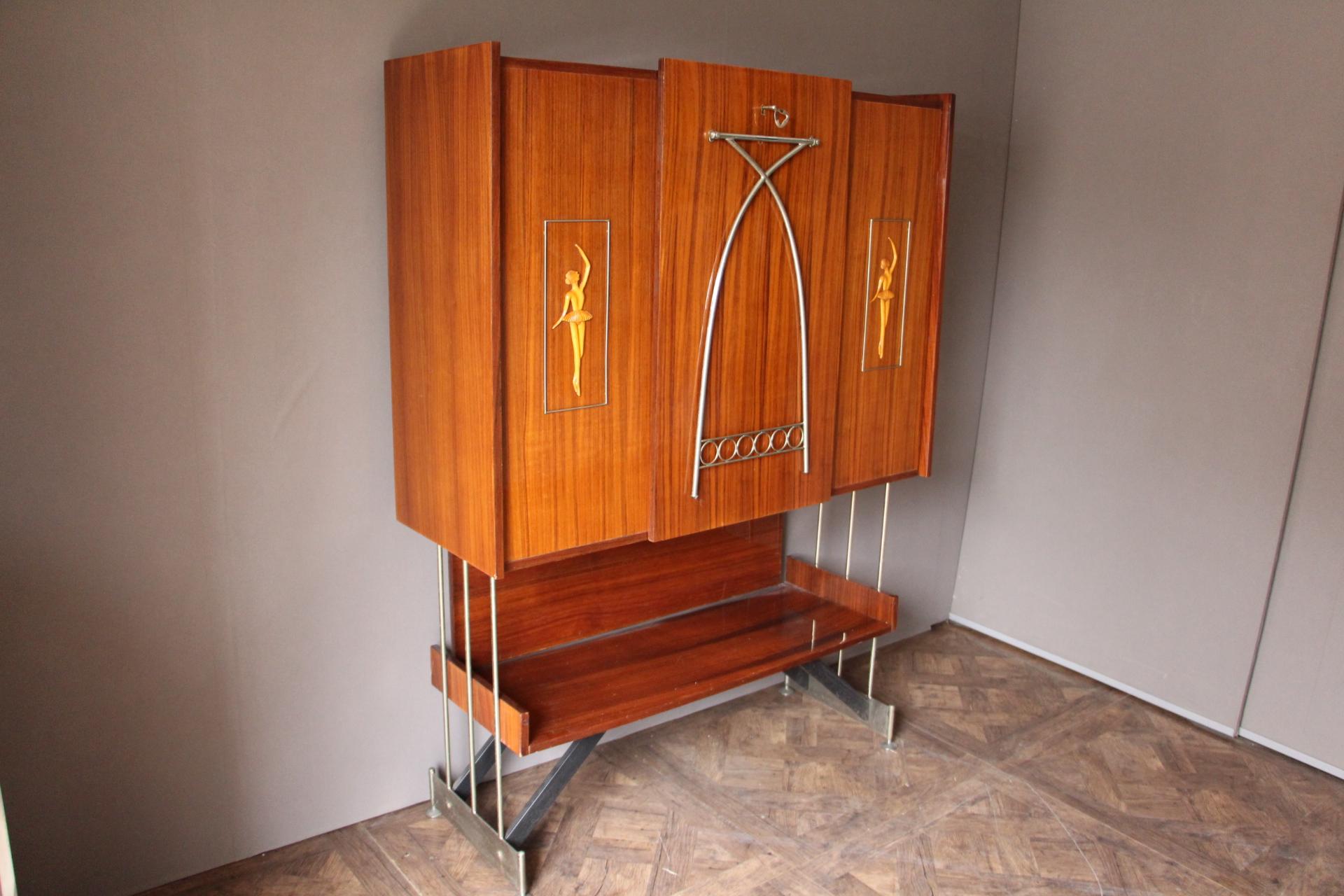 Midcentury Italian Dry Bar Cabinet, Drinks Cabinet, Cocktail Bar In Good Condition In Saint-Ouen, FR