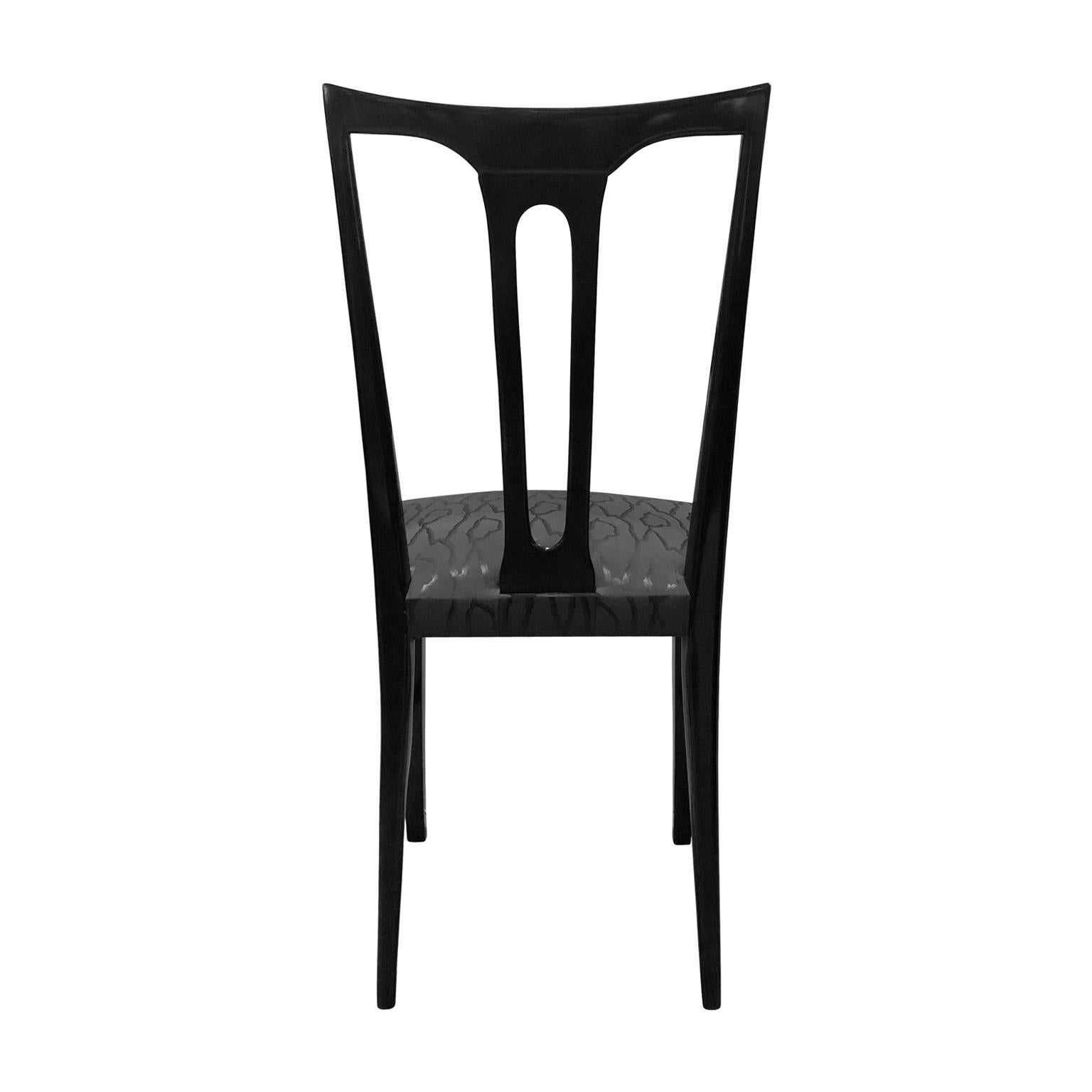 Midcentury Italian Ebonized Occasional Chair in Black Patterned Satin In Excellent Condition For Sale In New York, NY