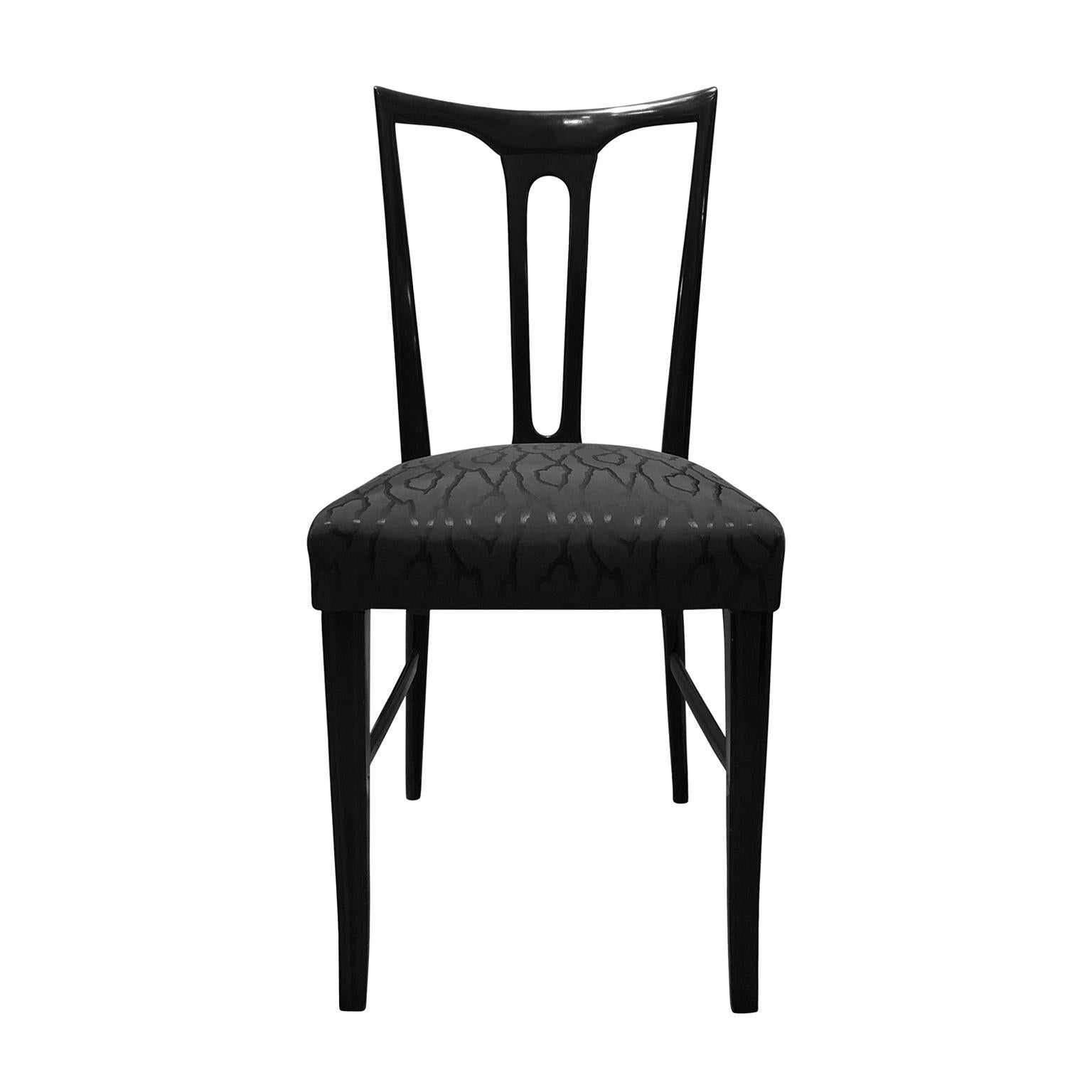 Mid-20th Century Midcentury Italian Ebonized Occasional Chair in Black Patterned Satin For Sale