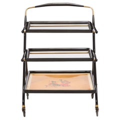 Mid-Century Italian Ebonized Wood Three-tiered Bar Cart with Removable Trays Mid-Century Italian Ebonized Wood Three-tiered Bar Cart with Removable Trays