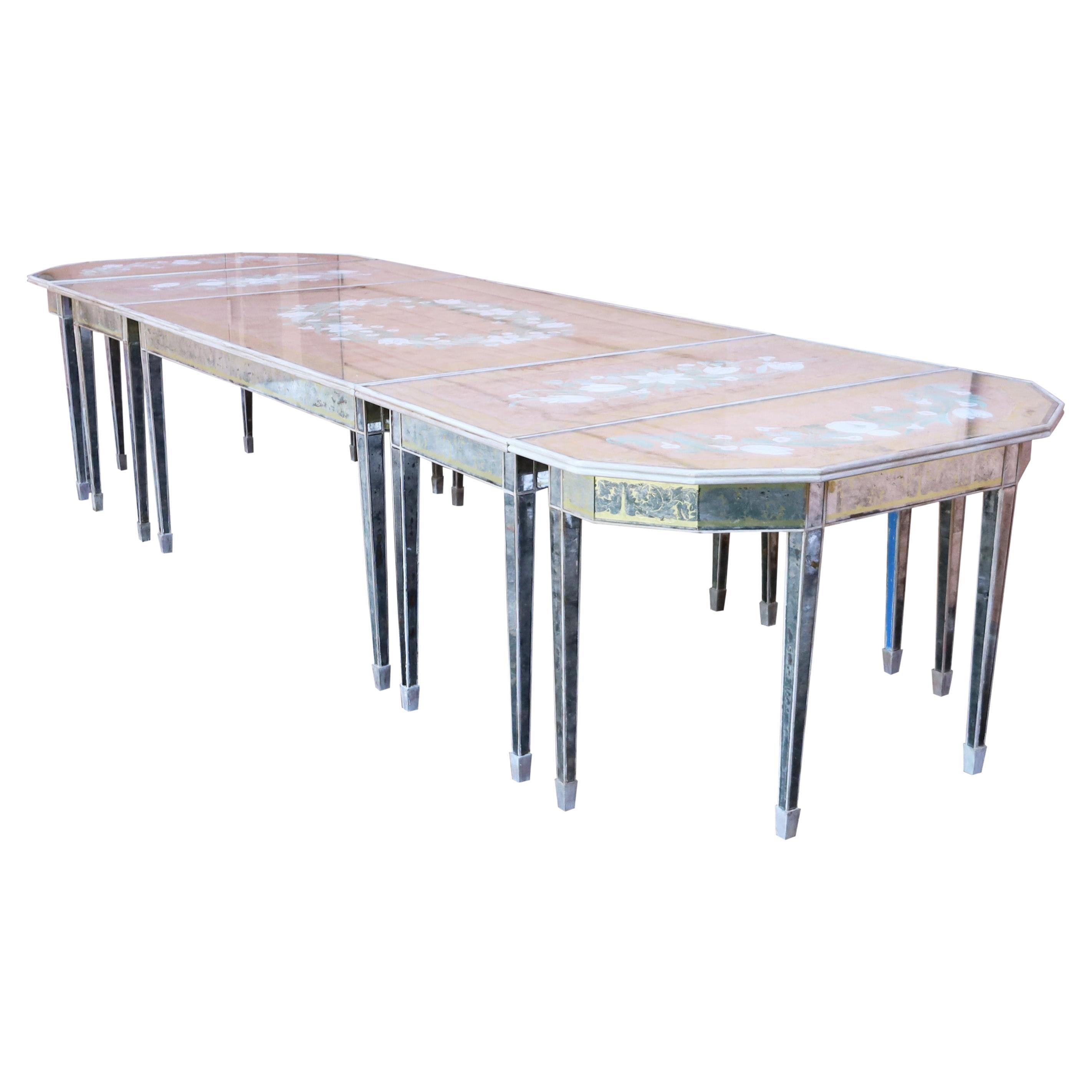 Mid Century Italian Eglomise Mirrored Five Piece Dining Table For Sale
