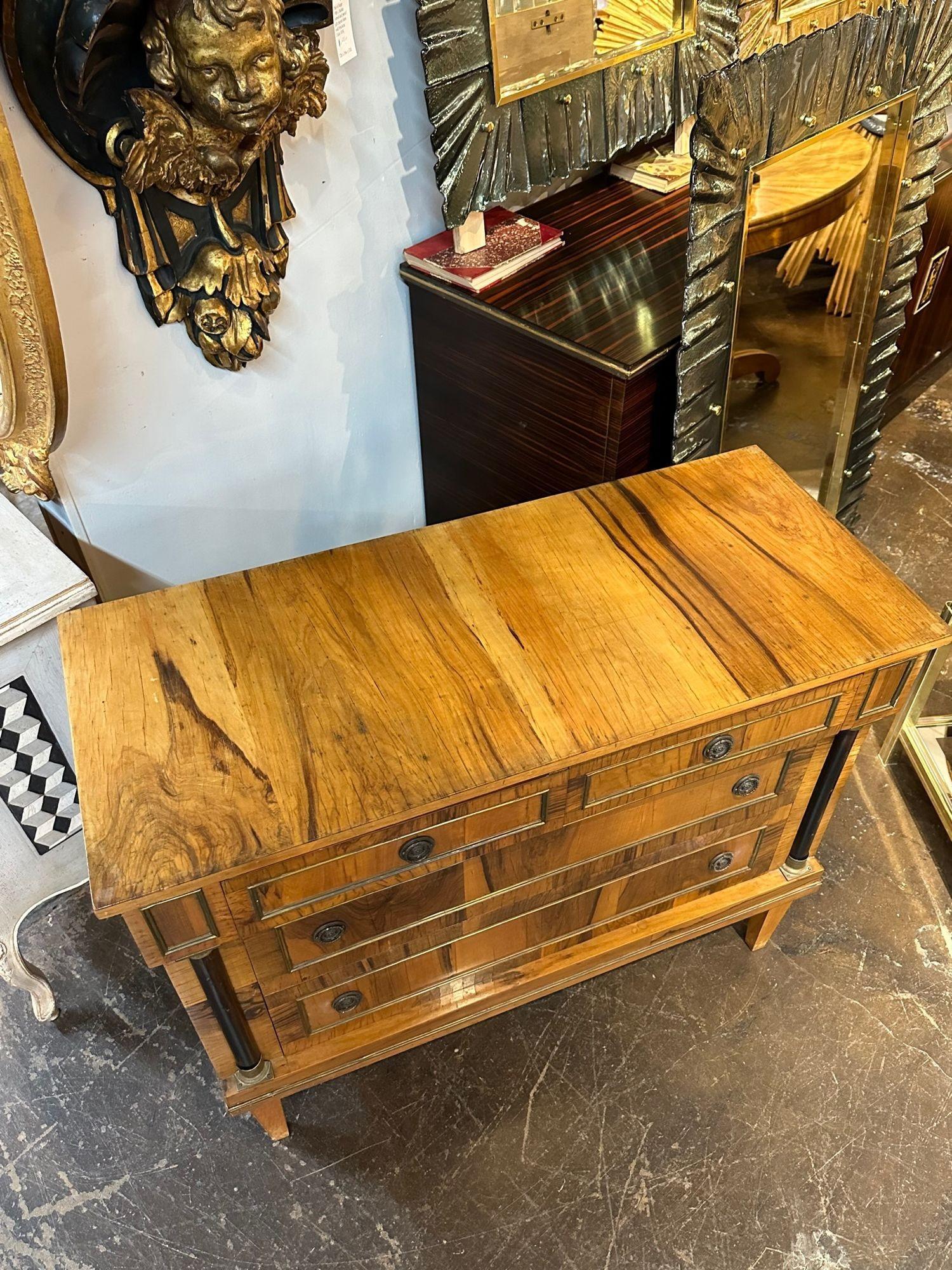 Brass Mid-Century Italian Empire Style Walnut Chest For Sale