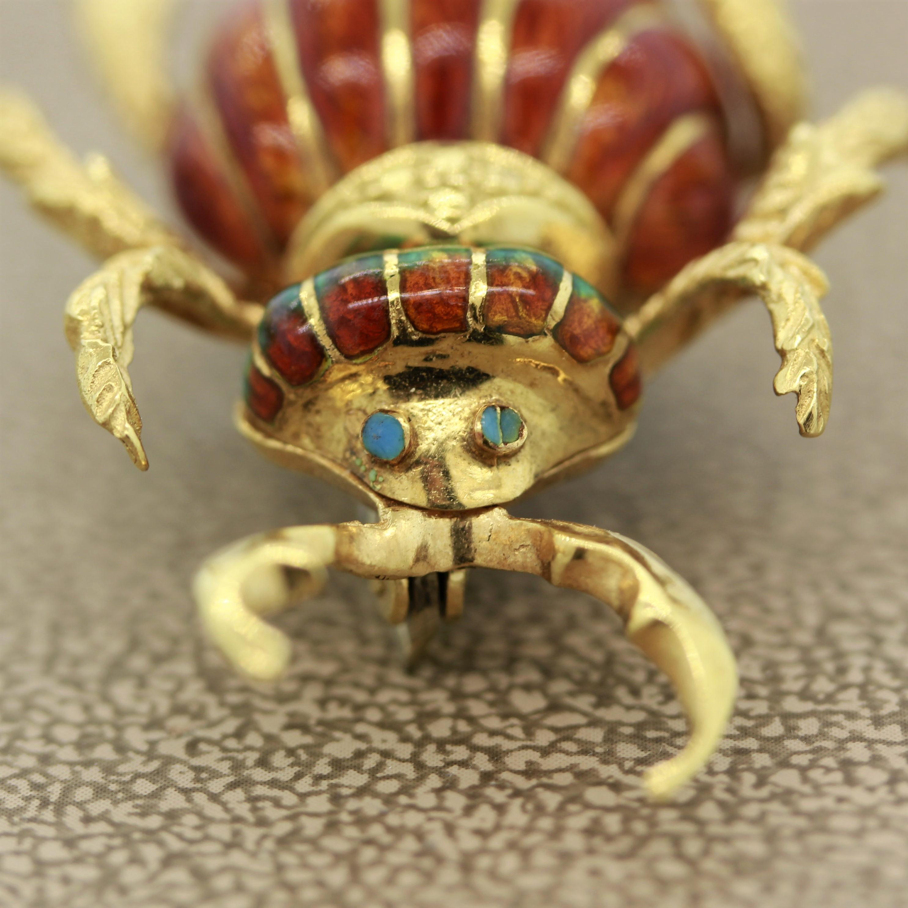 Broche en forme de scarabée en or émaillé du milieu du siècle dernier, Italie Excellent état - En vente à Beverly Hills, CA