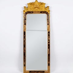 Mid-Century Italian English Georgian Style Trumeau Giltwood Chinoiserie Mirror