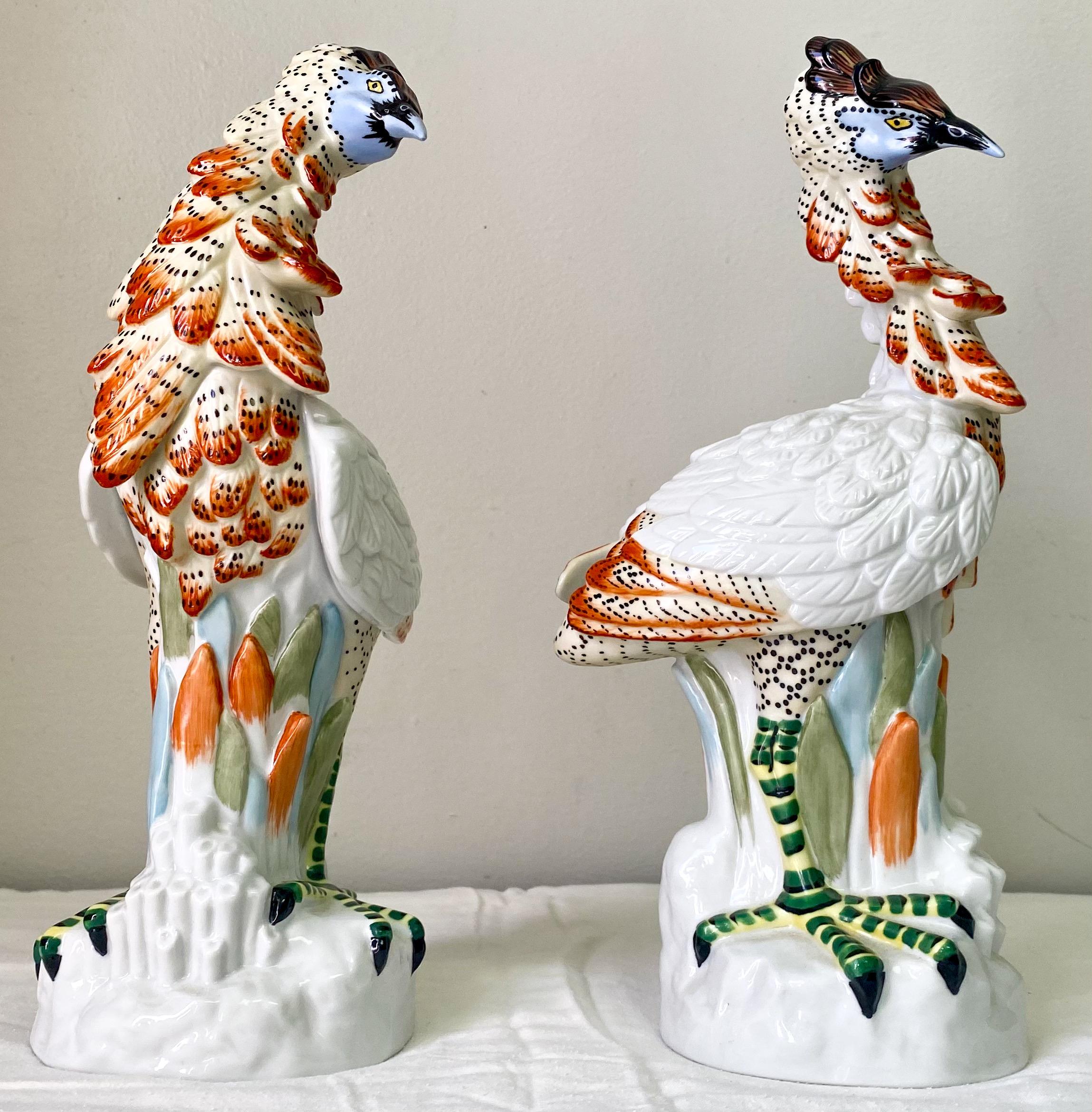 Porcelain Midcentury Italian Exotic Mottahedeh Bird Figurines, a Pair